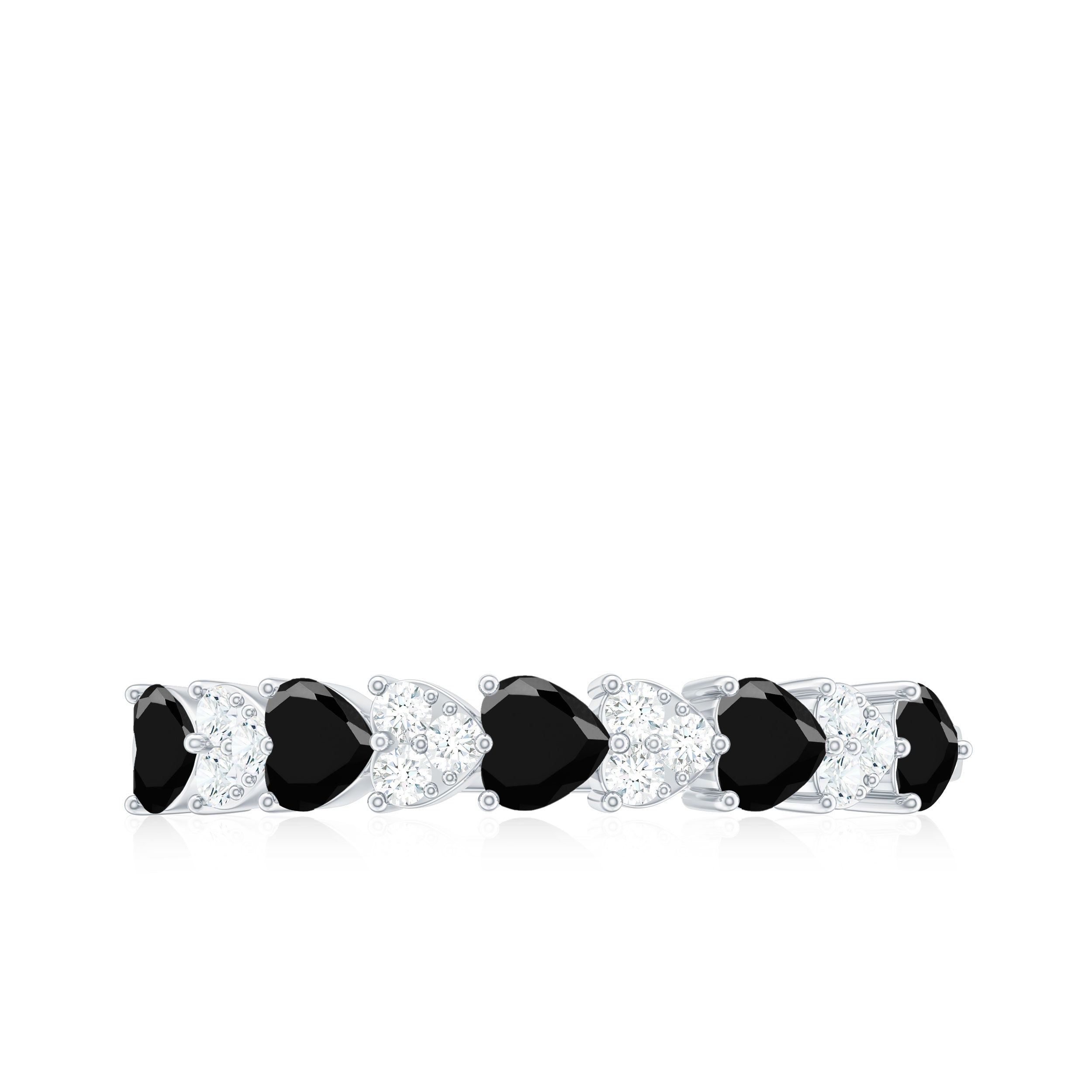 Rosec Jewels-Heart Shaped Black Onyx and Diamond Half Eternity Ring