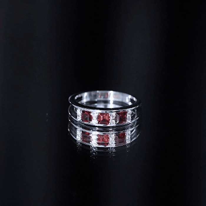 Natural Princess Cut Garnet Diamond Wedding Band AAA - Rosec Jewels