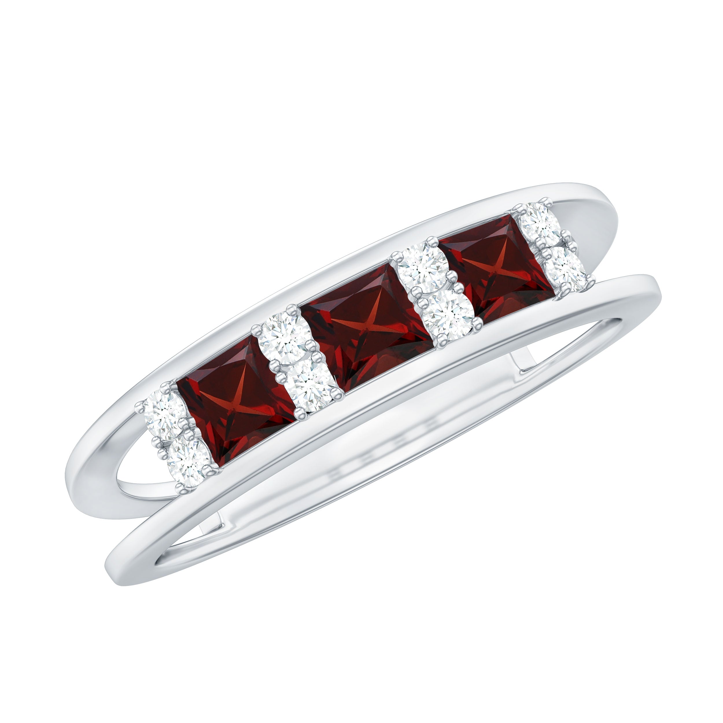 Natural Princess Cut Garnet Diamond Wedding Band