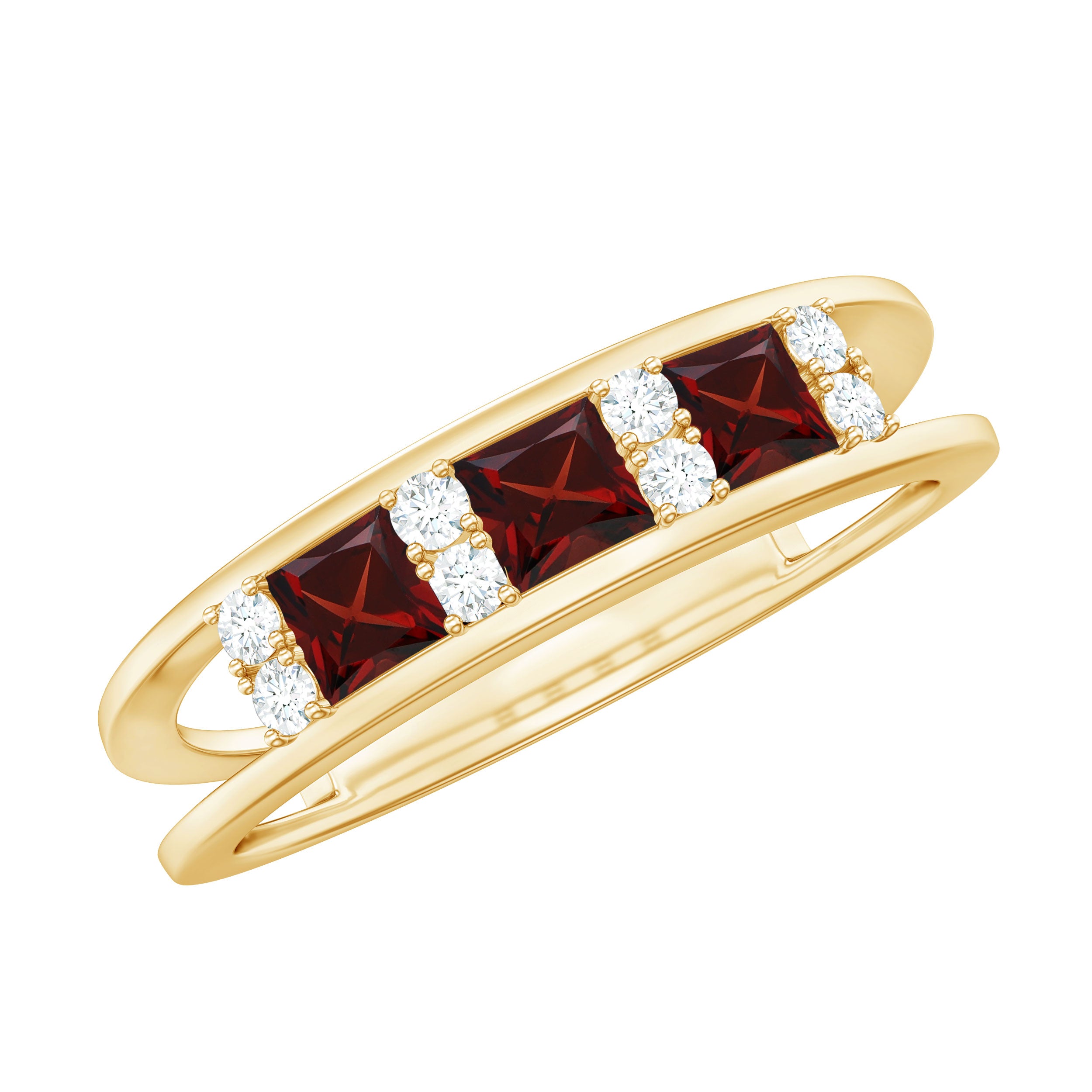 Natural Princess Cut Garnet Diamond Wedding Band AAA - Rosec Jewels
