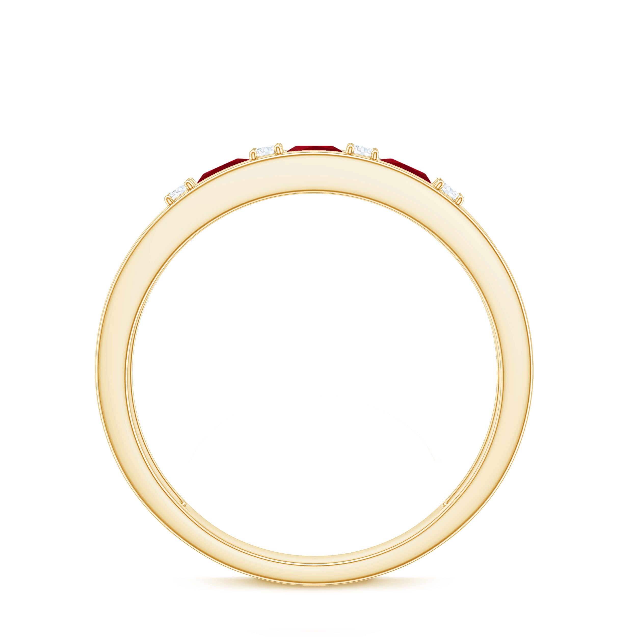 Natural Princess cut Ruby Double Band Ring with Diamond AAA - Rosec Jewels