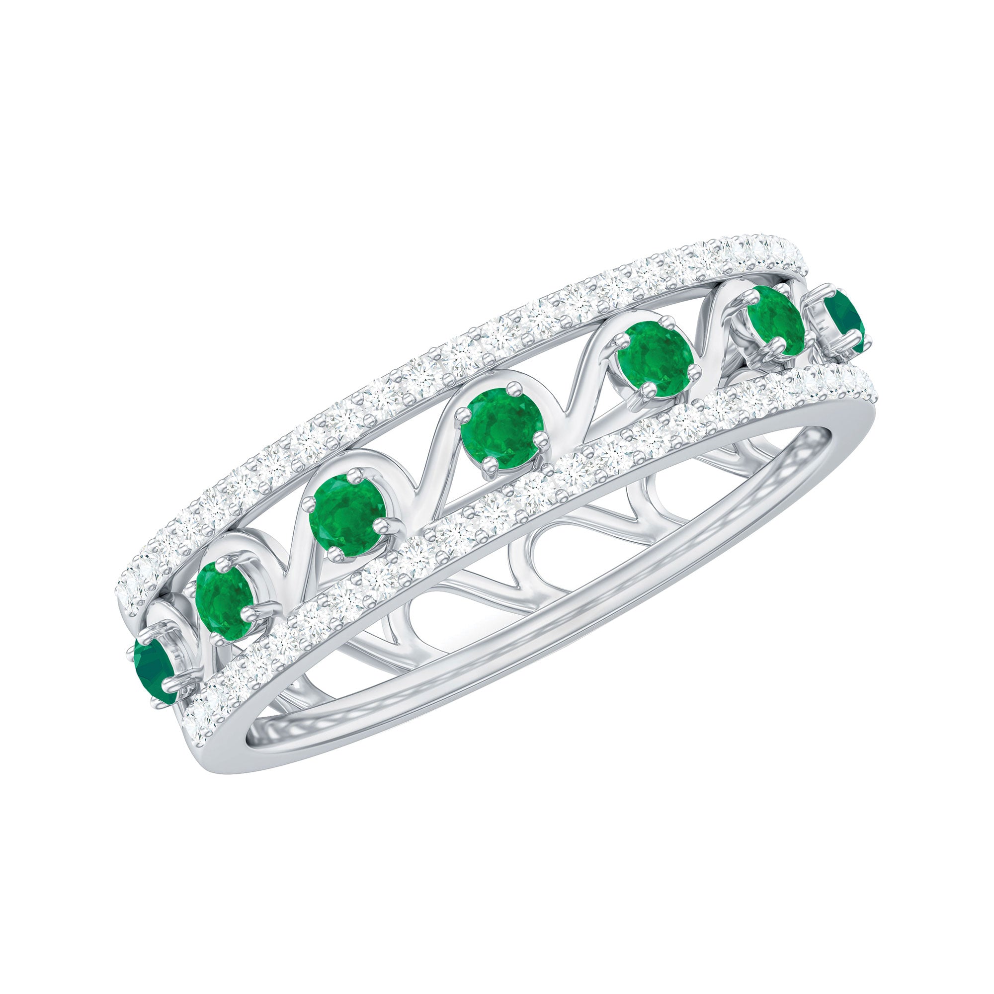 Designer Emerald Diamond Wedding Band Ring with Certificate AAA - Rosec Jewels