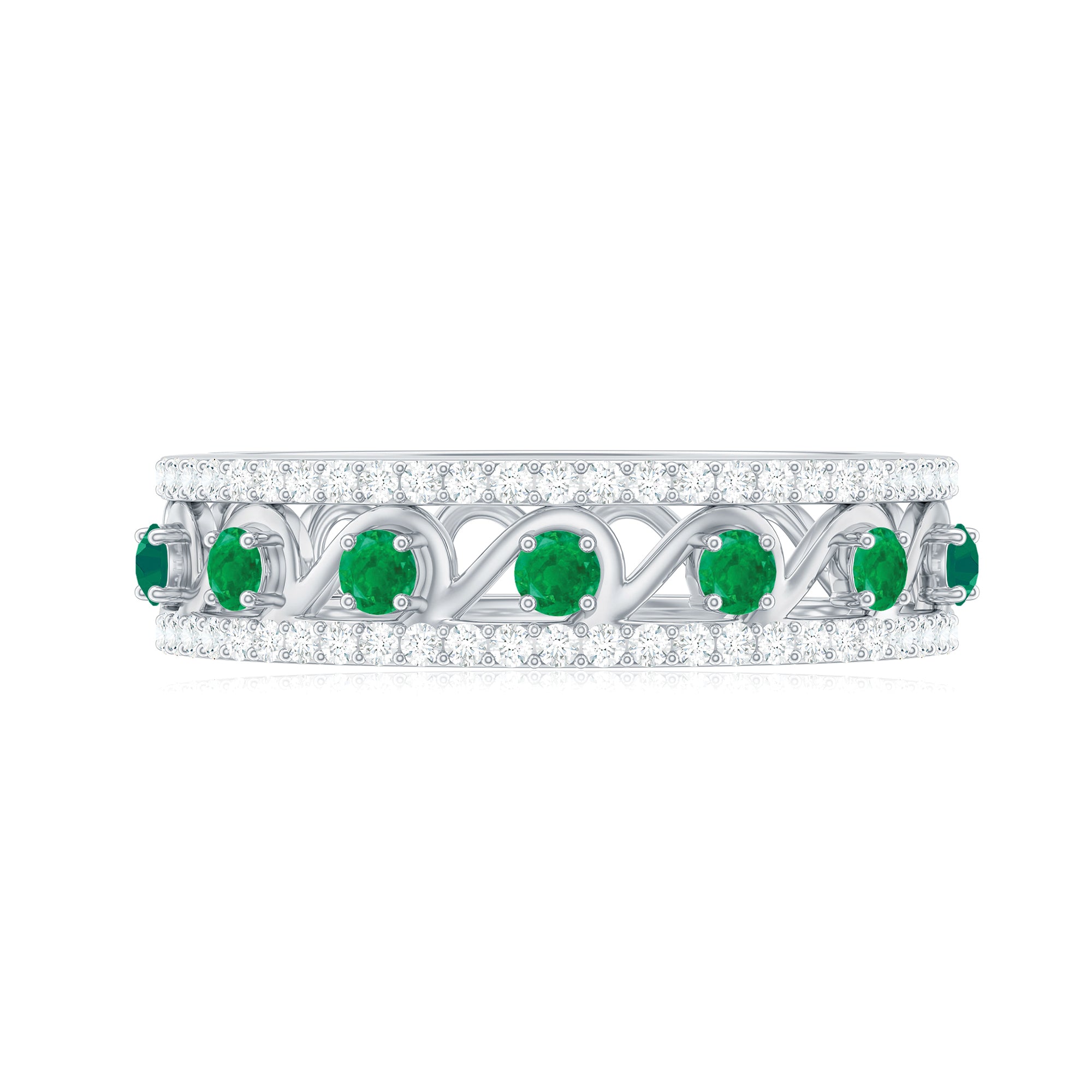 Designer Emerald Diamond Wedding Band Ring with Certificate AAA - Rosec Jewels