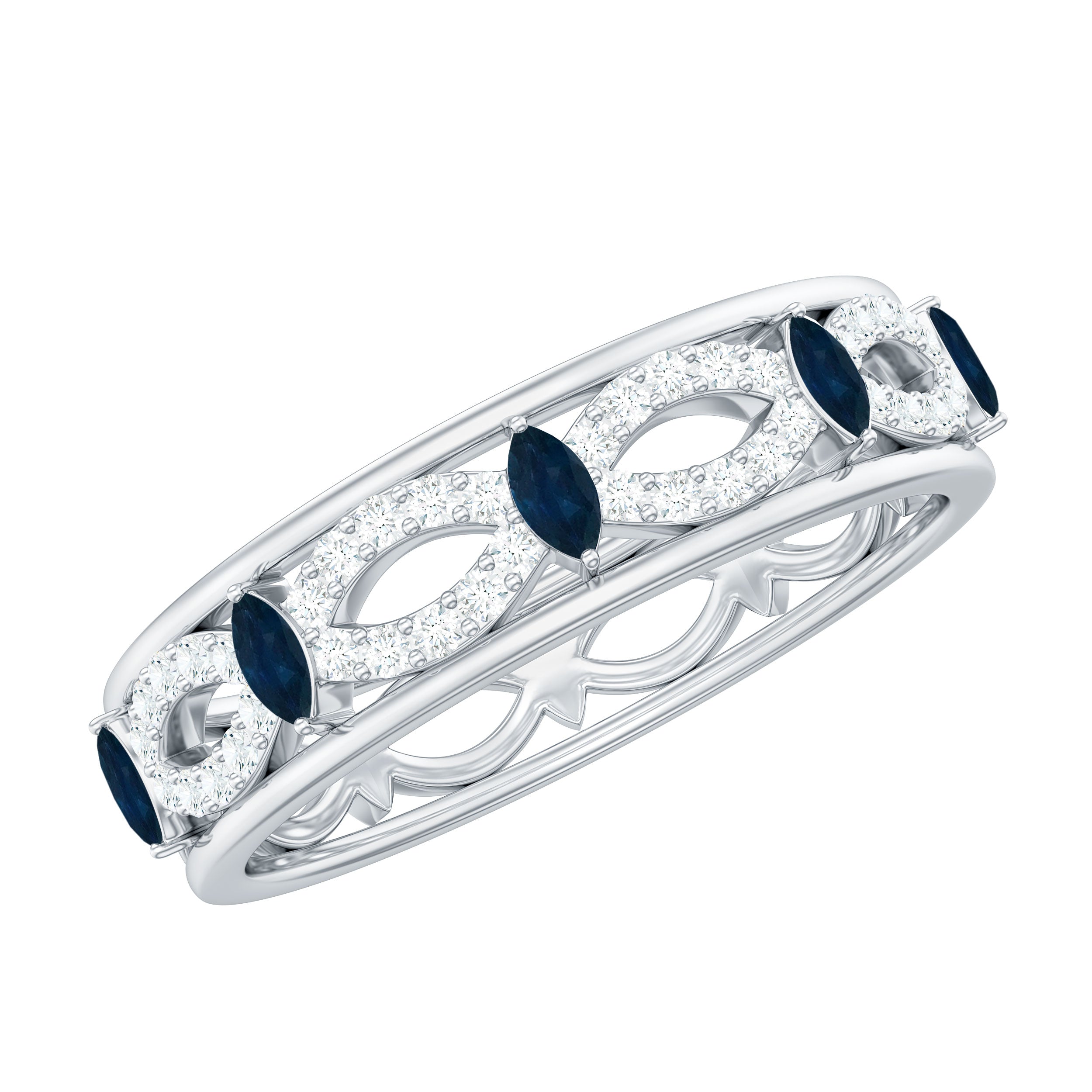 Natural Blue Sapphire Infinity Wedding Band with Diamond AAA - Rosec Jewels