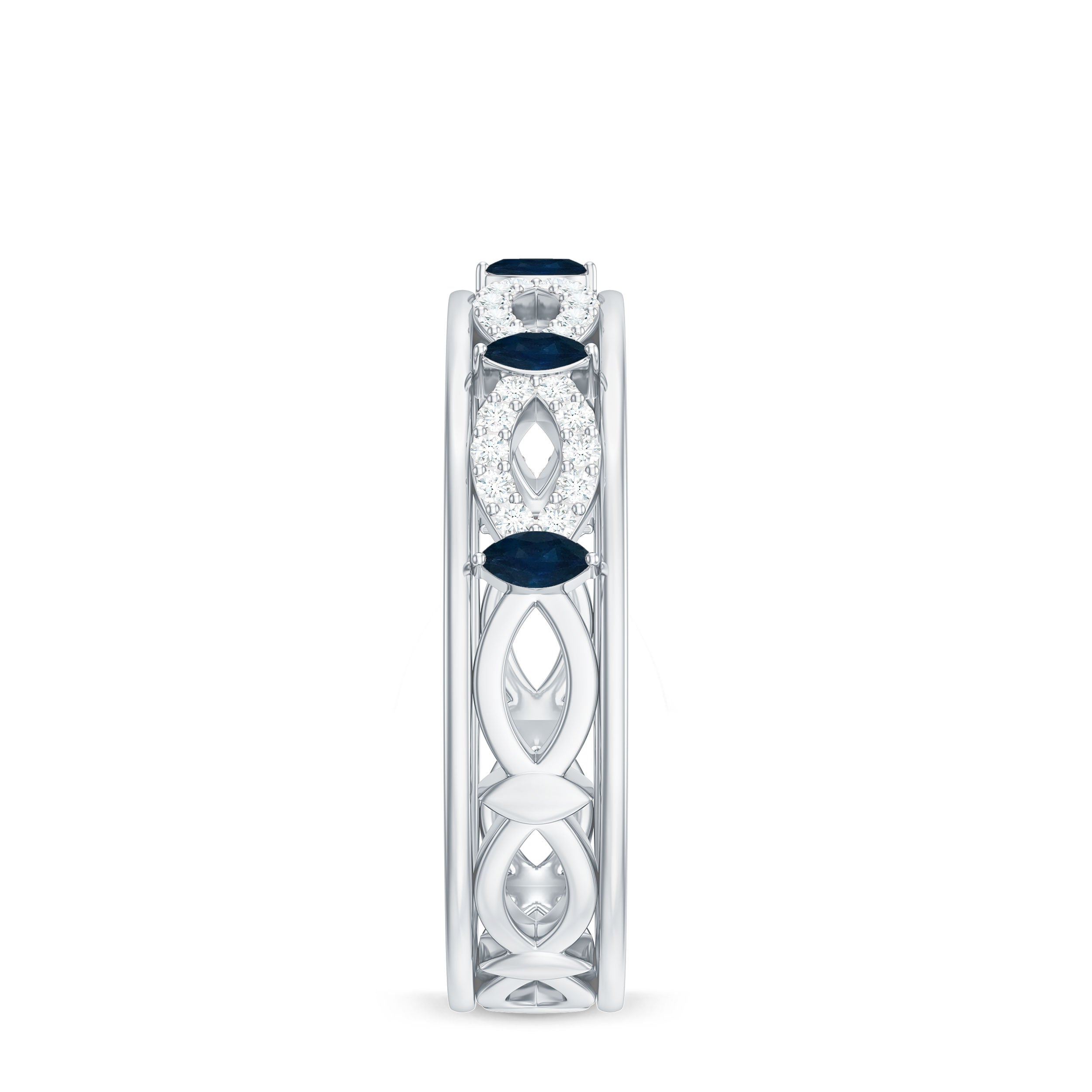 Natural Blue Sapphire Infinity Wedding Band with Diamond AAA - Rosec Jewels