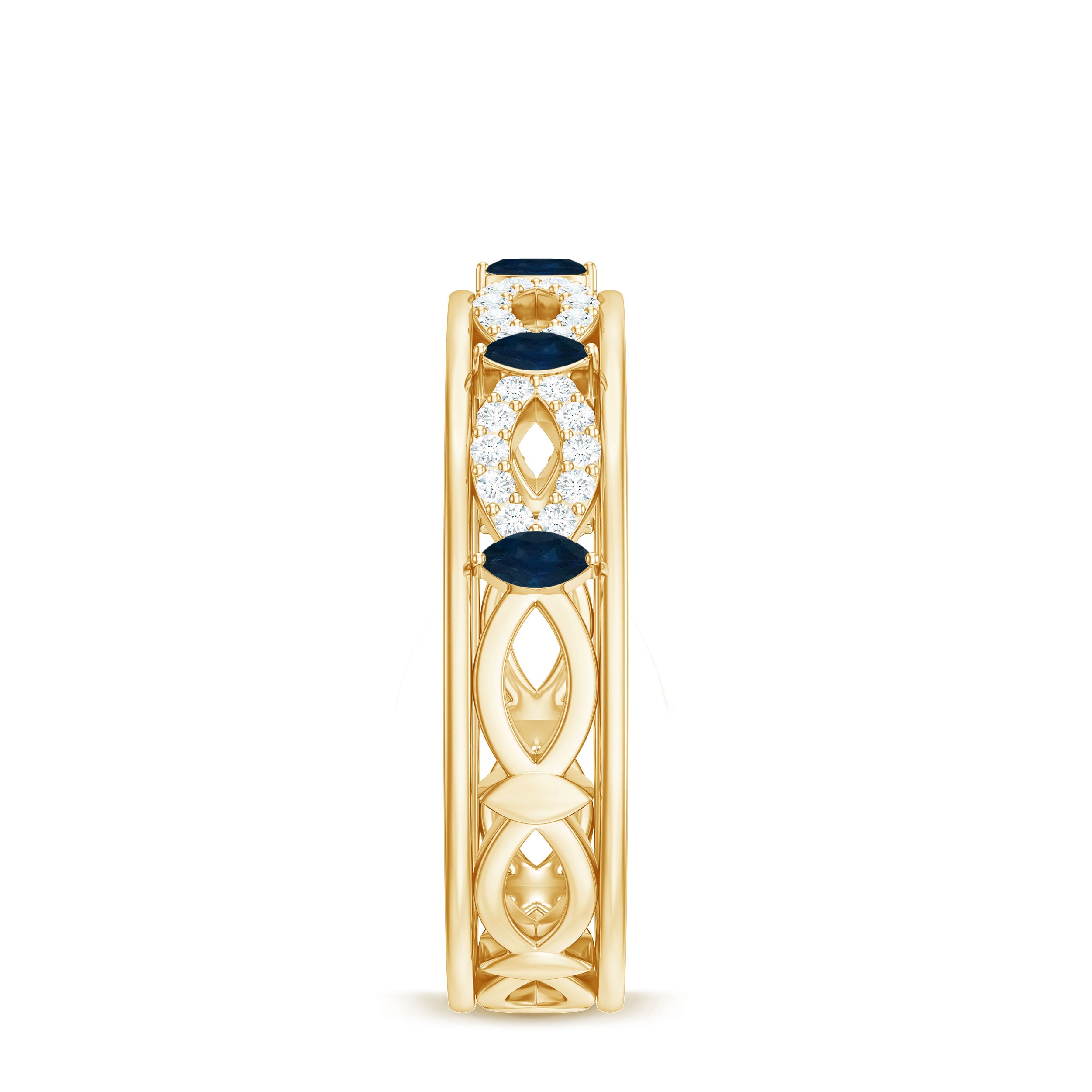Natural Blue Sapphire Infinity Wedding Band with Diamond AAA - Rosec Jewels