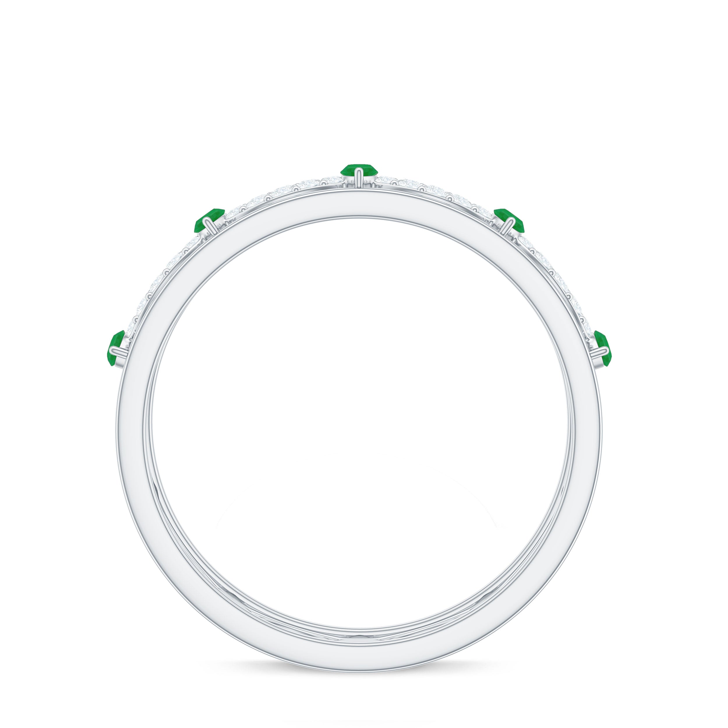 Genuine Emerald Diamond Eternity Wedding Band with Infinity Shank AAA - Rosec Jewels