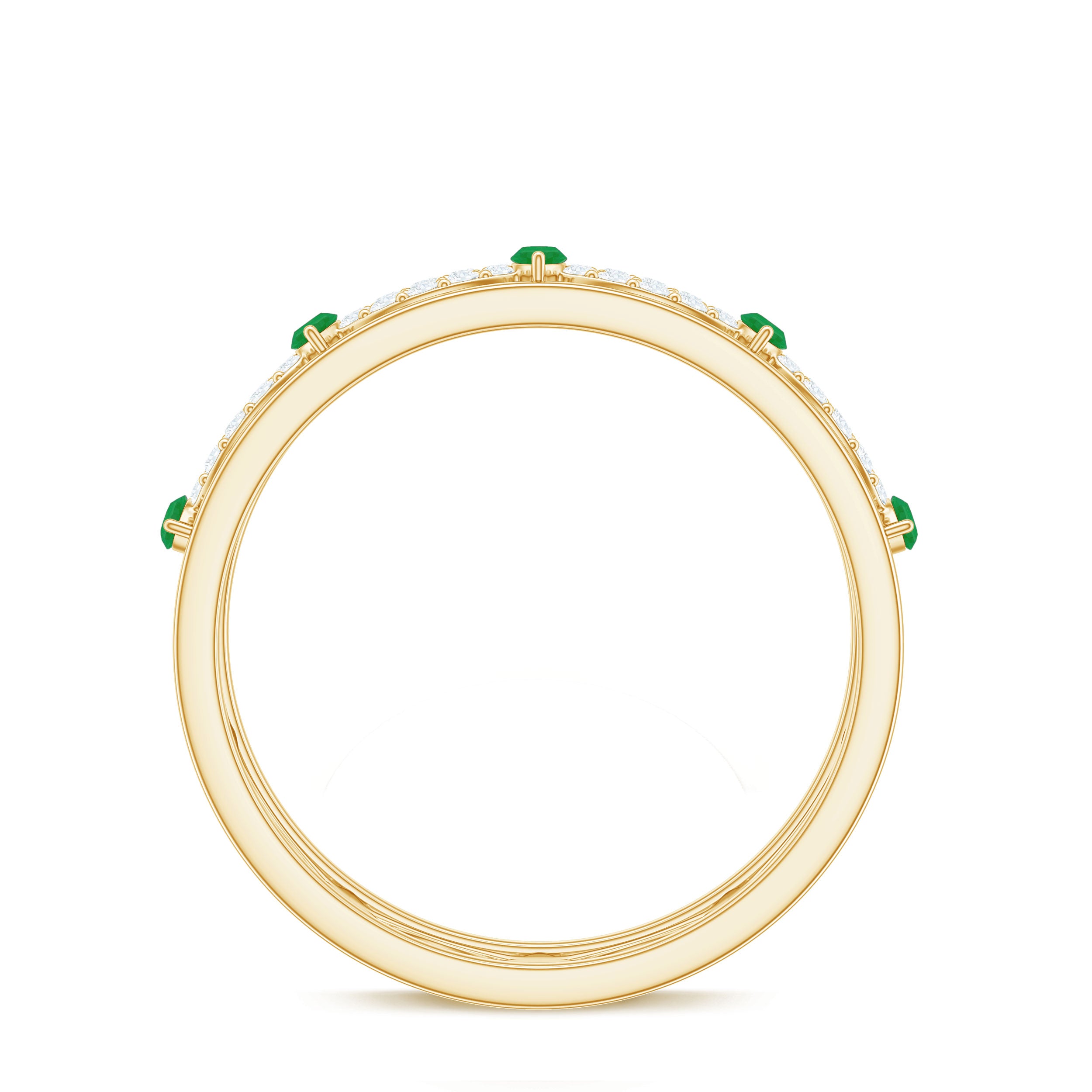 Genuine Emerald Diamond Eternity Wedding Band with Infinity Shank AAA - Rosec Jewels
