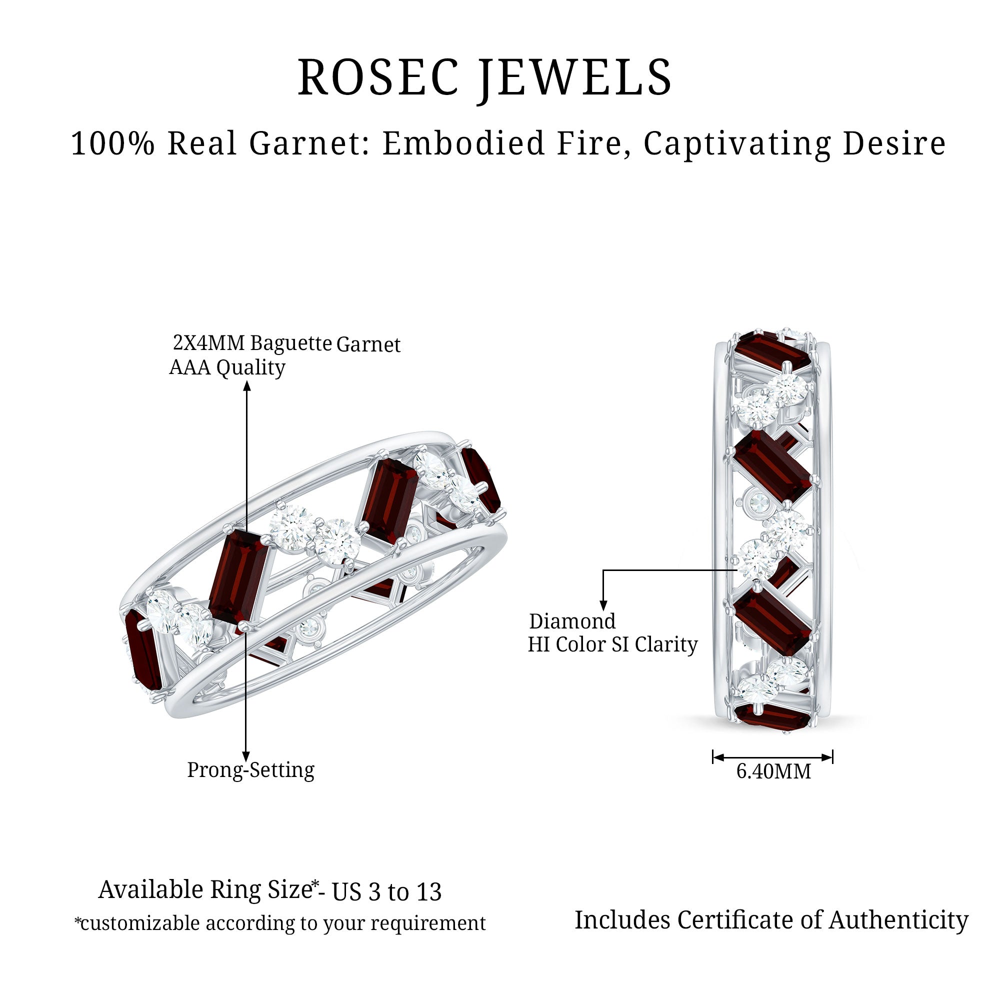 Rosec Jewels-Certified Real Garnet Diamond Wide Eternity Band