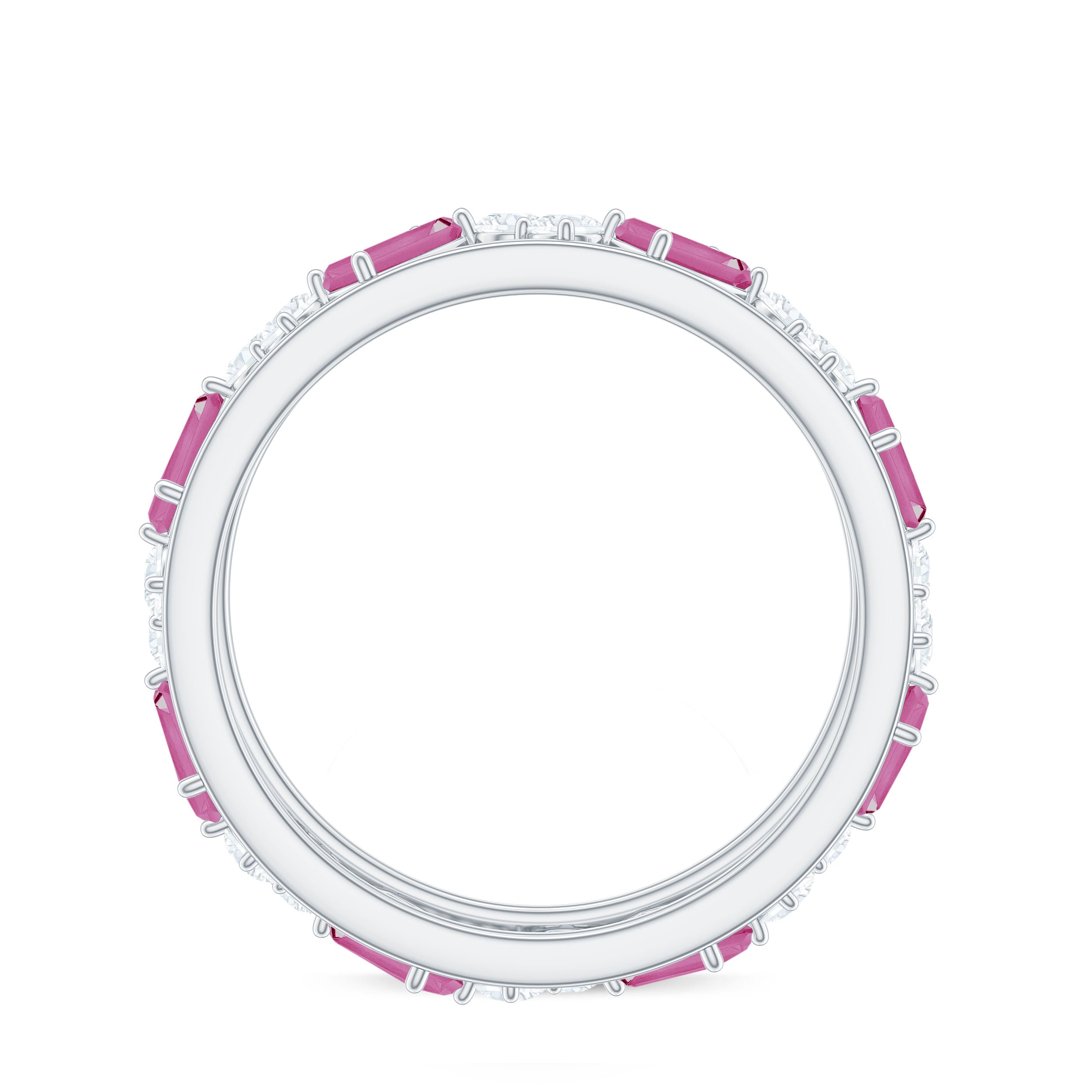 Certified Pink Tourmaline and Diamond Zig Zag Eternity Band AAA - Rosec Jewels