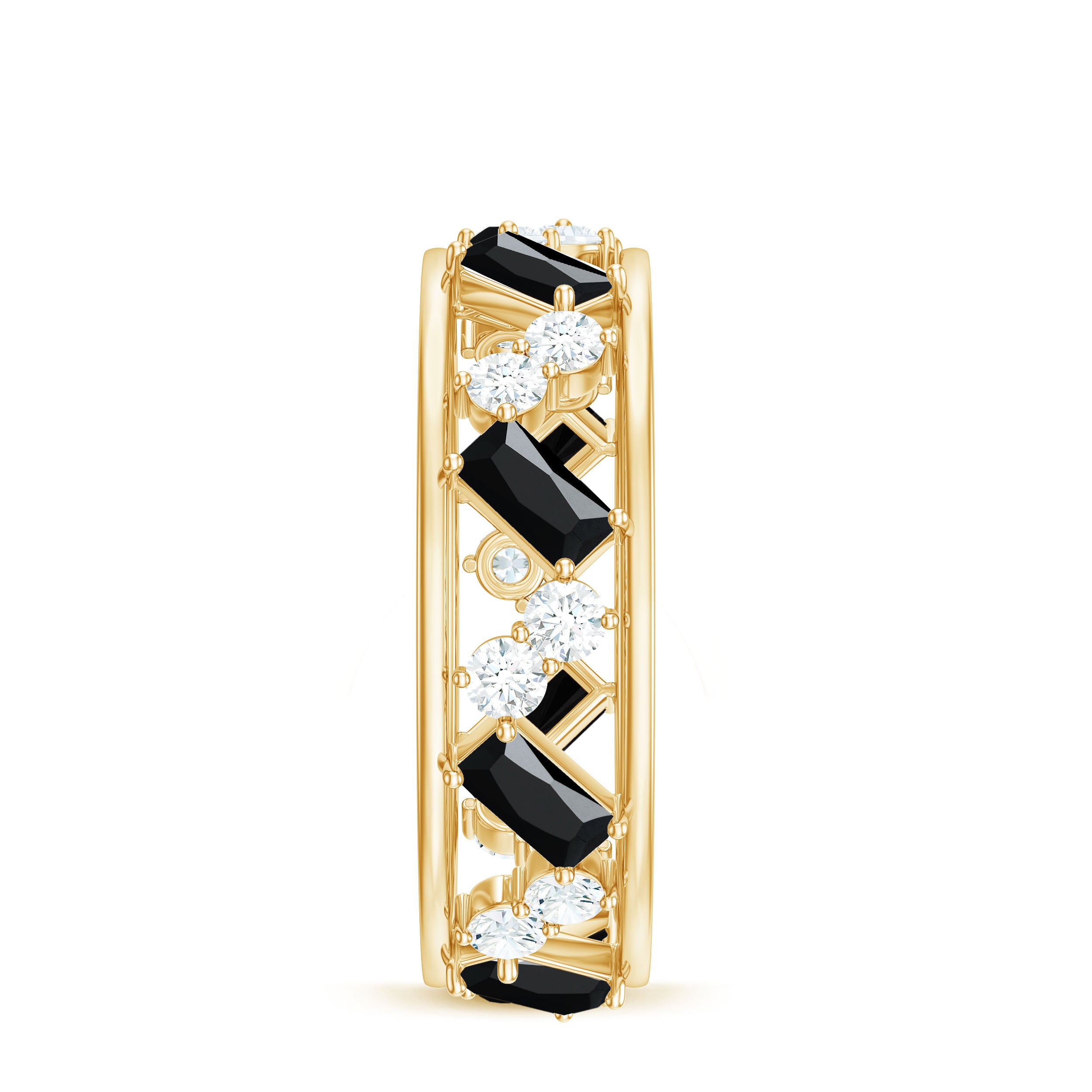 Black Onyx and Diamond Zig Zag Wide Wedding Band AAA - Rosec Jewels