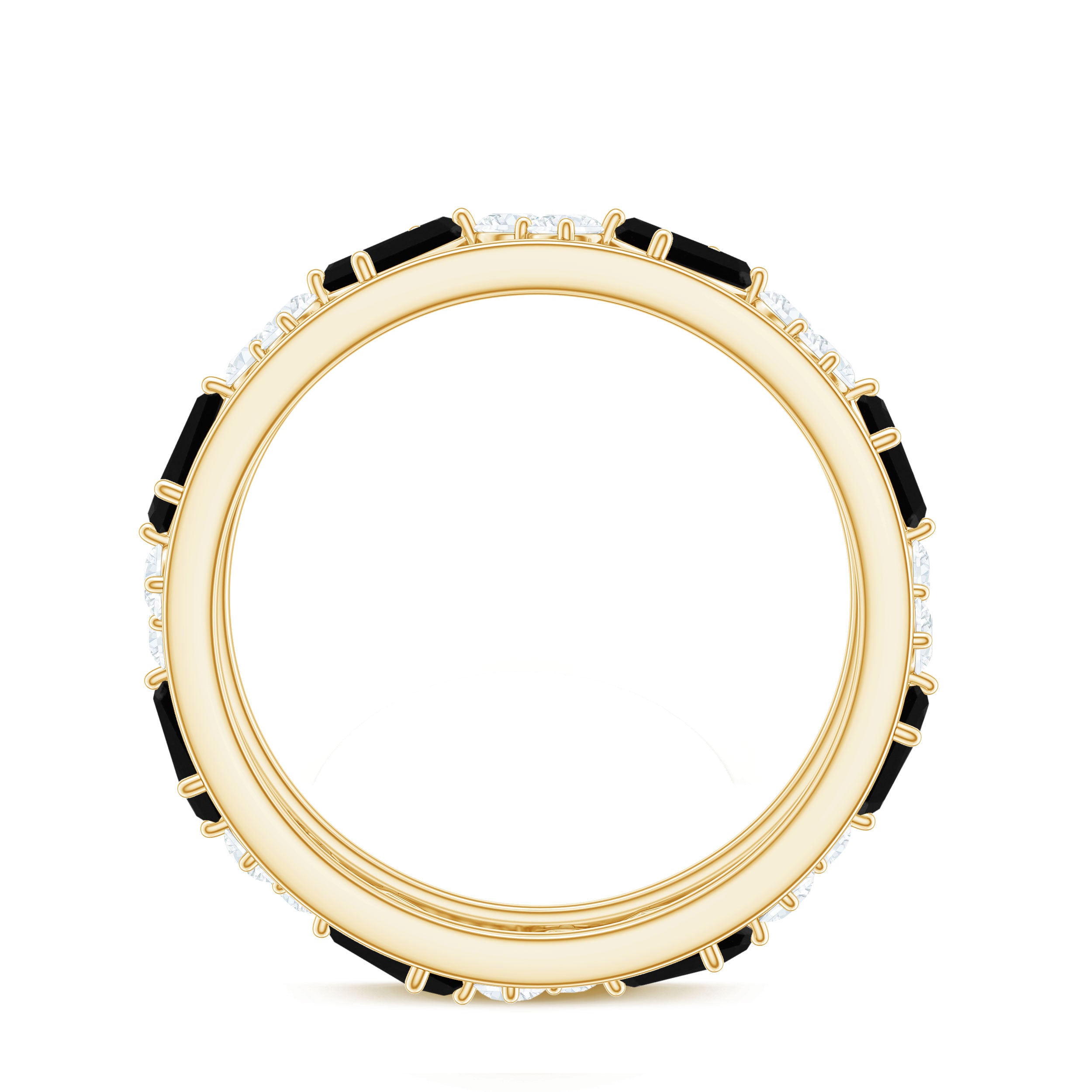 Black Onyx and Diamond Zig Zag Wide Wedding Band AAA - Rosec Jewels