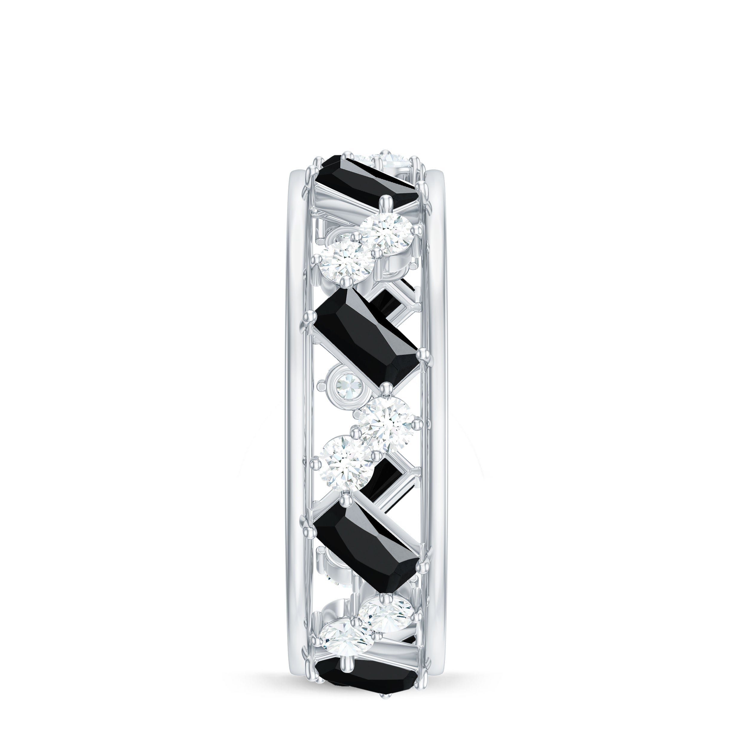 Natural Black Spinel Diamond Eternity Band Ring for Anniversary AAA - Rosec Jewels
