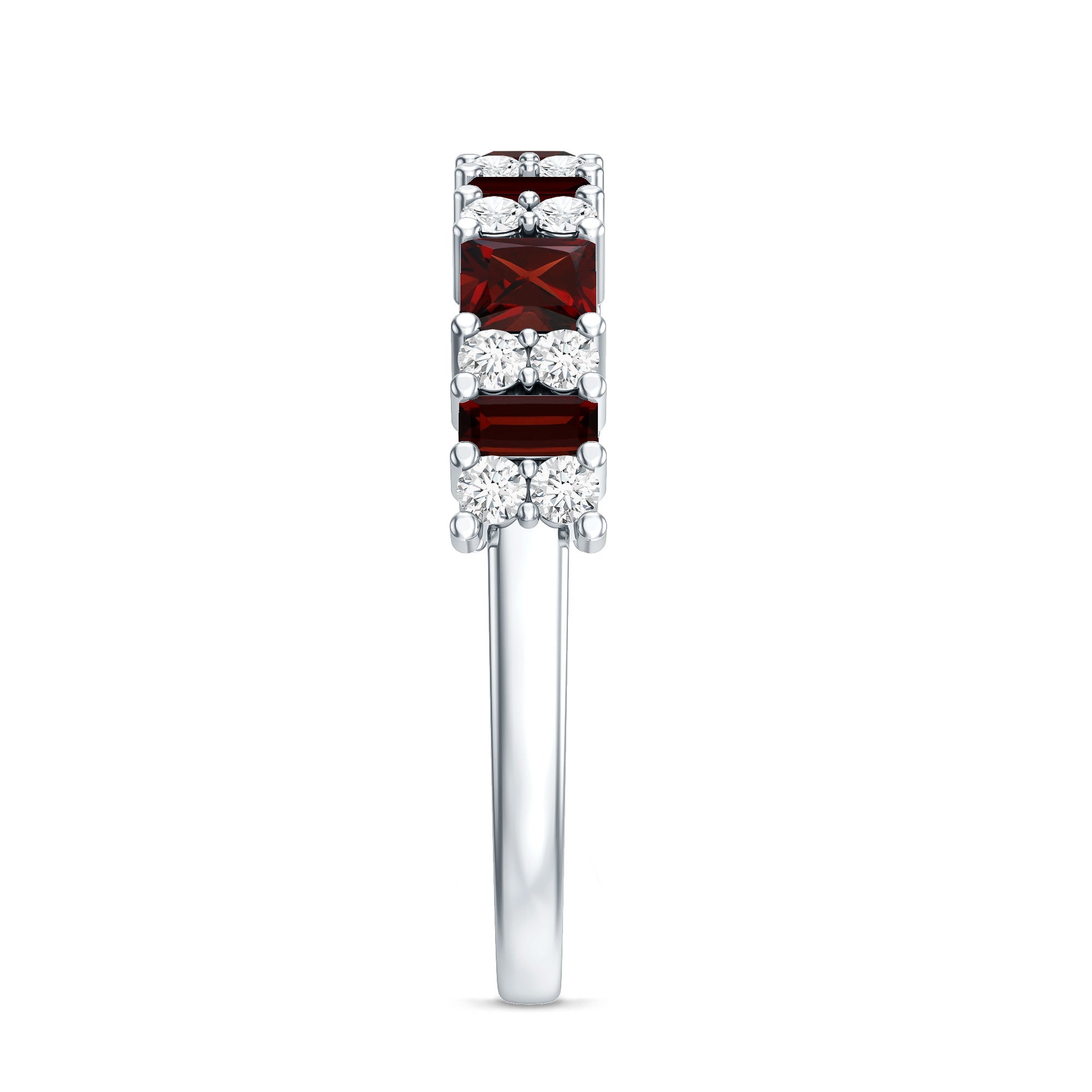 Natural Red Garnet Half Eternity Ring with Diamond AAA - Rosec Jewels