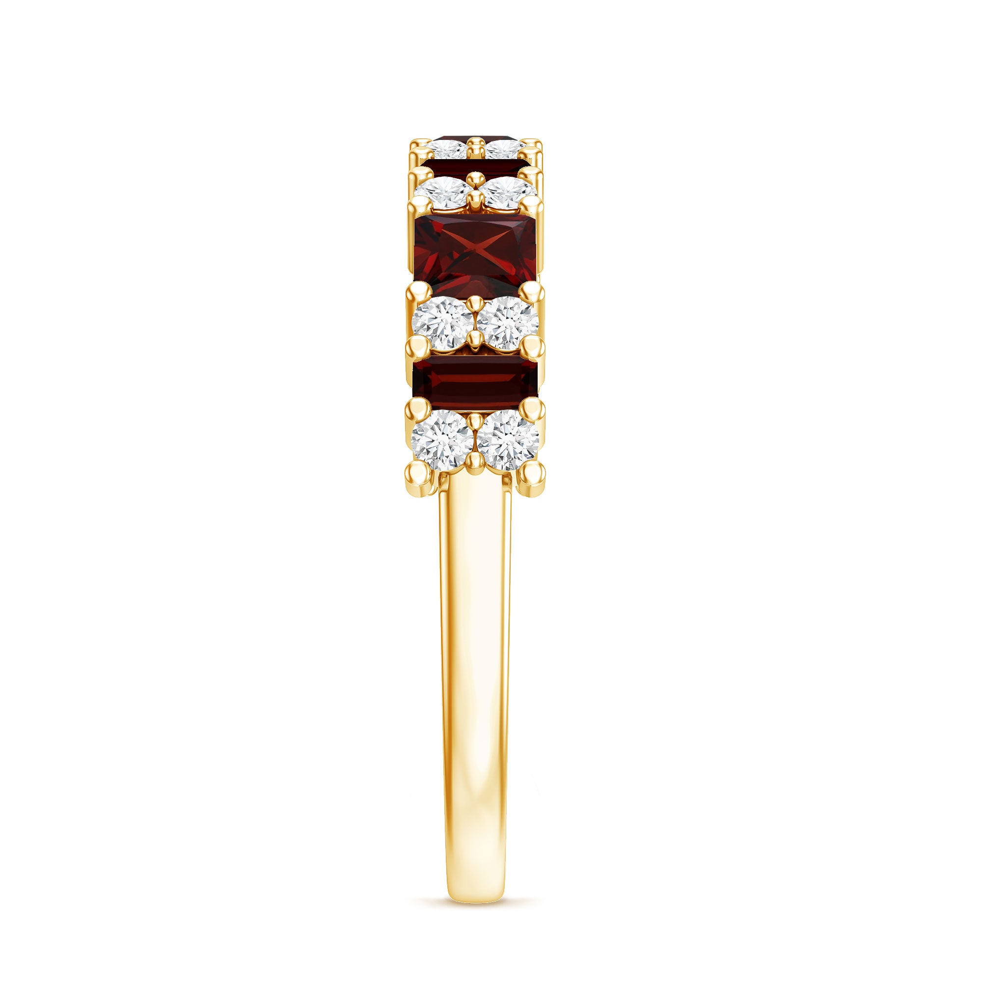 Natural Red Garnet Half Eternity Ring with Diamond AAA - Rosec Jewels