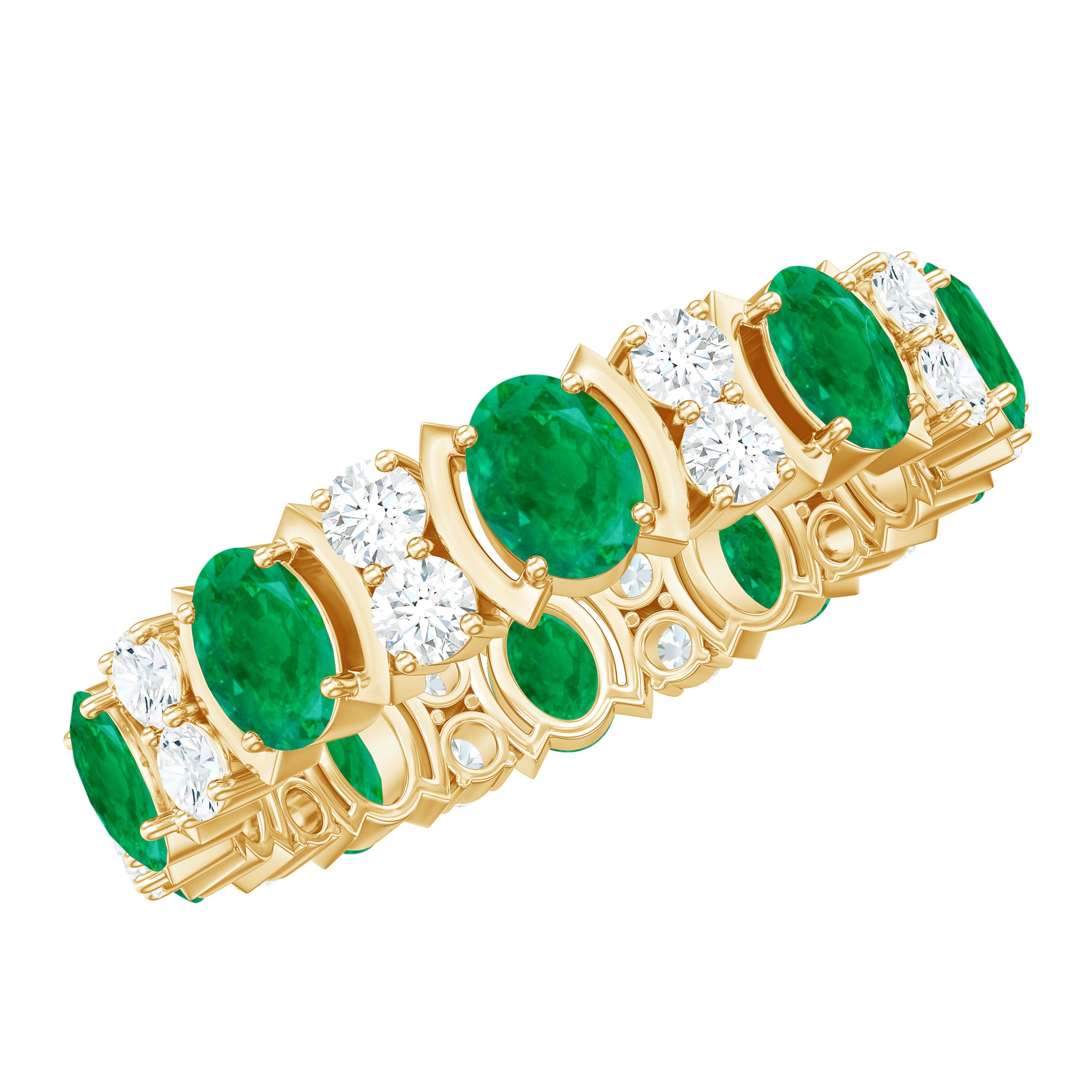 Oval Emerald and Moissanite Eternity Wedding Band AAA - Rosec Jewels