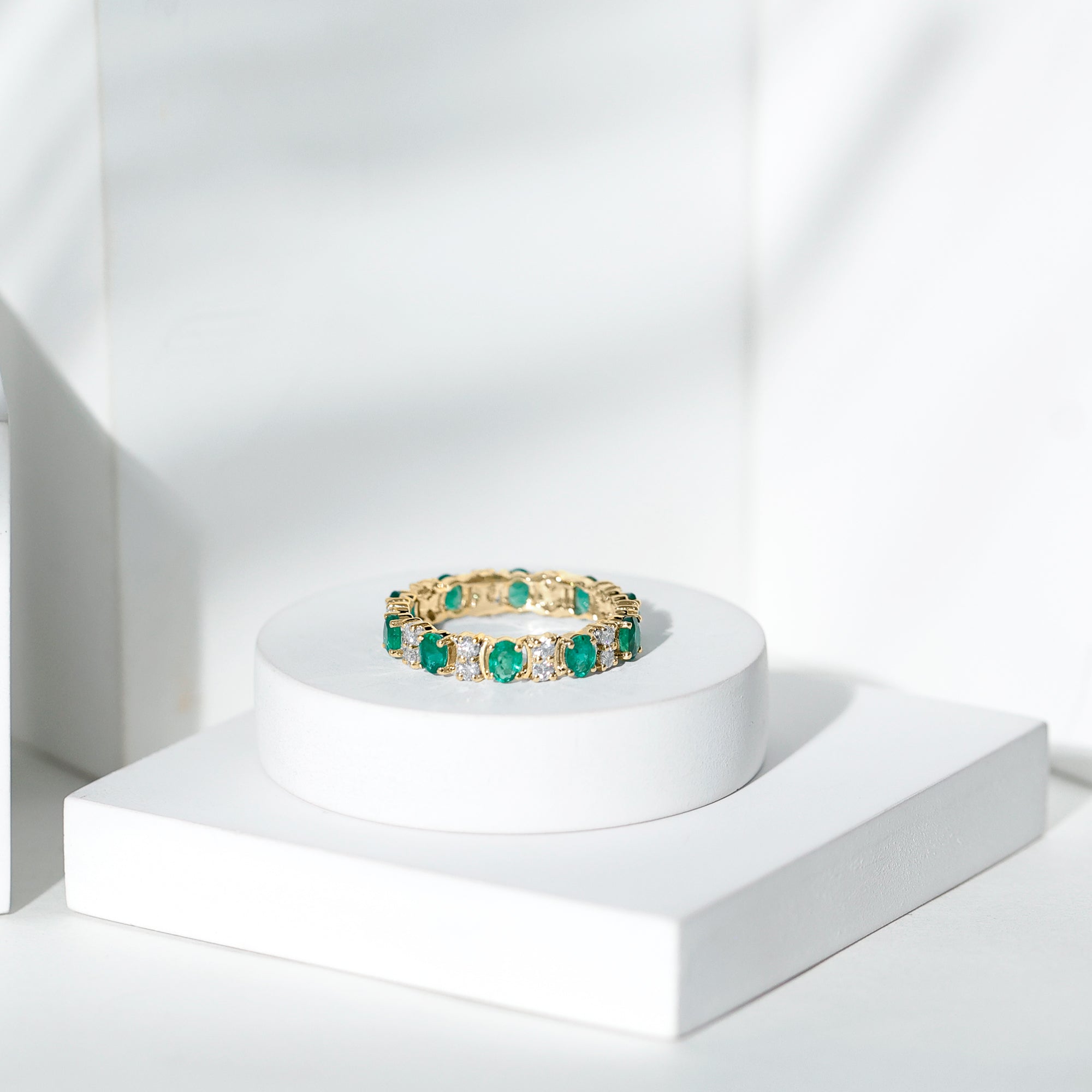 Oval Emerald and Moissanite Eternity Wedding Band AAA - Rosec Jewels