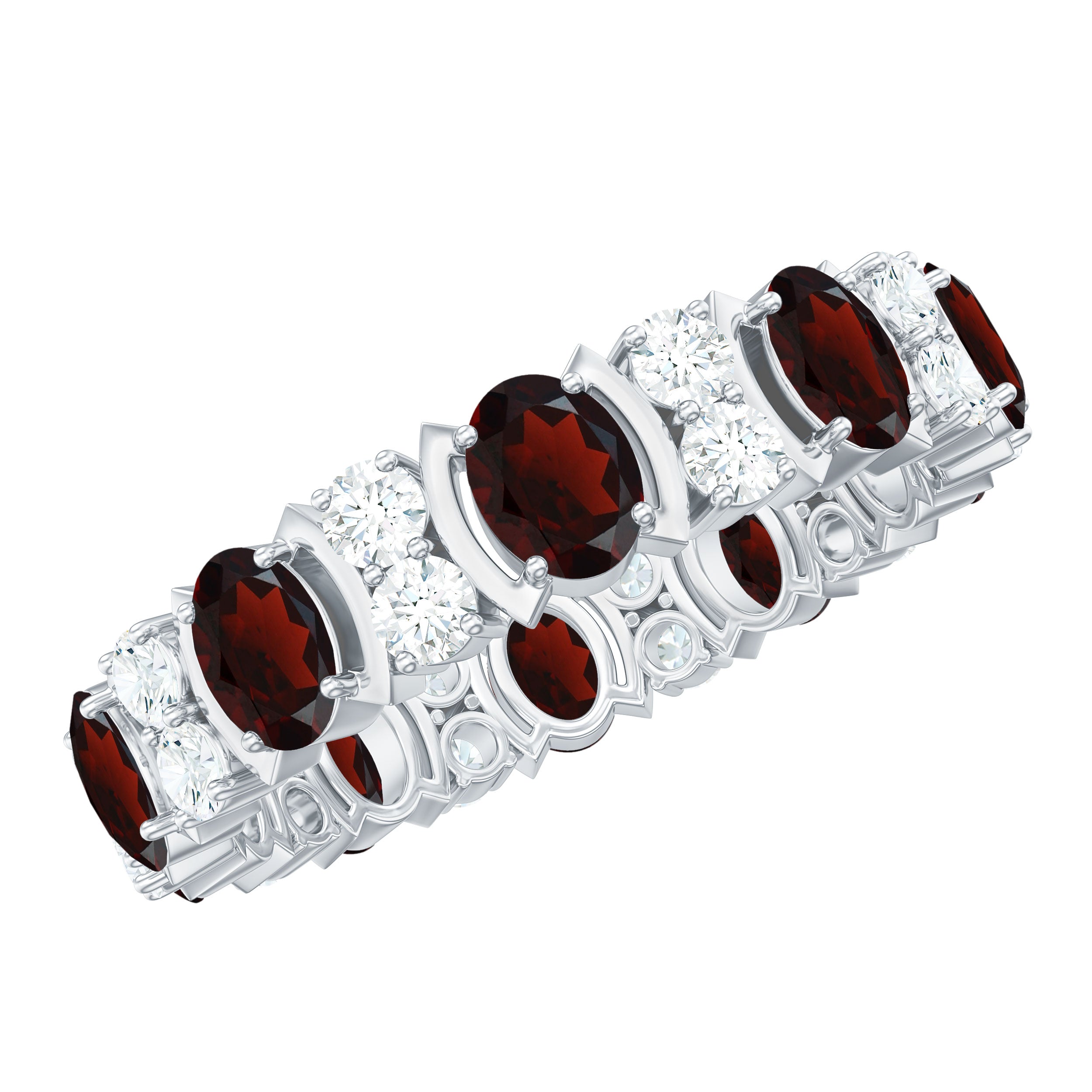 Natural Garnet Diamond Eternity Wedding Band Ring