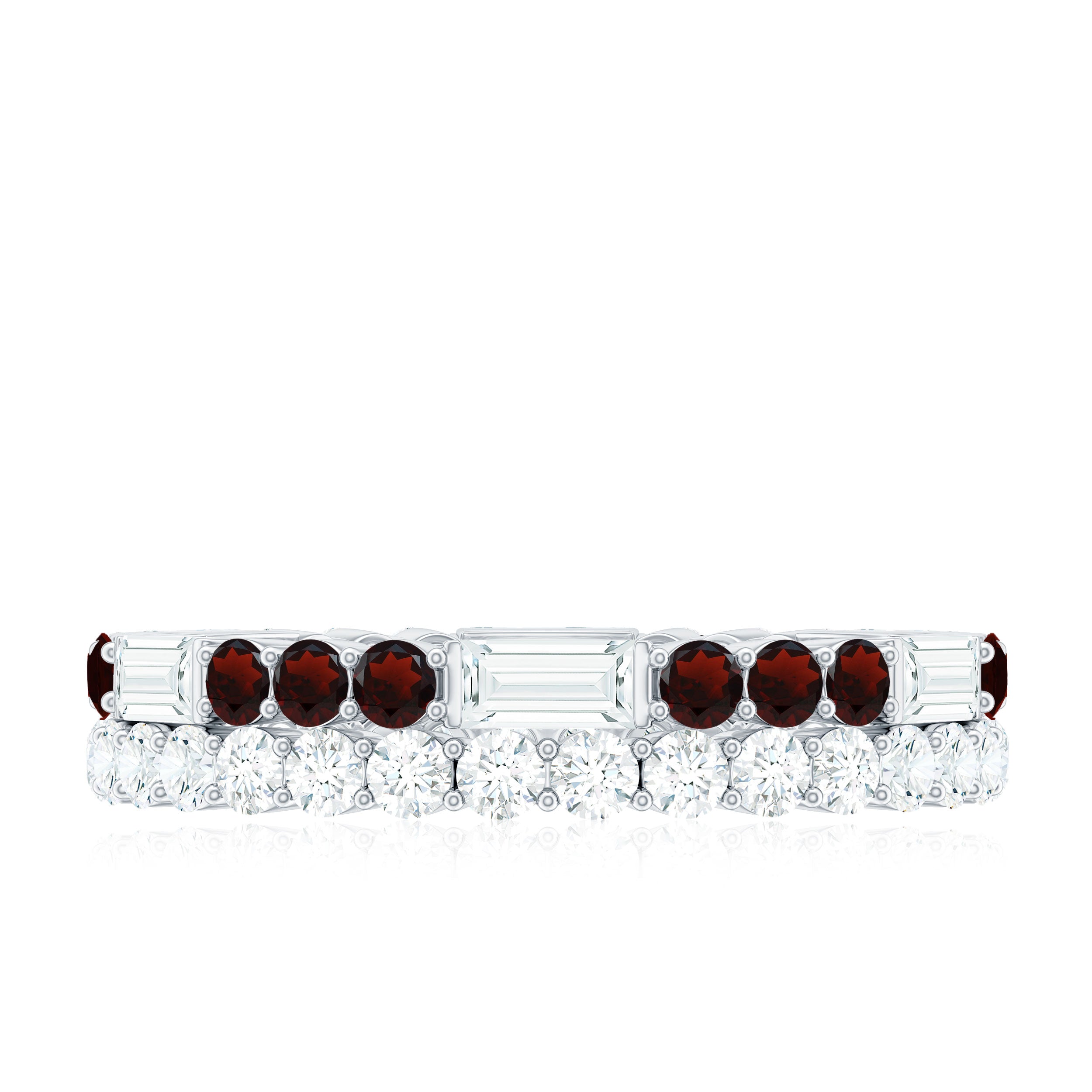 Certified Real Garnet Two Row Wedding Eternity Band Ring AAA - Rosec Jewels
