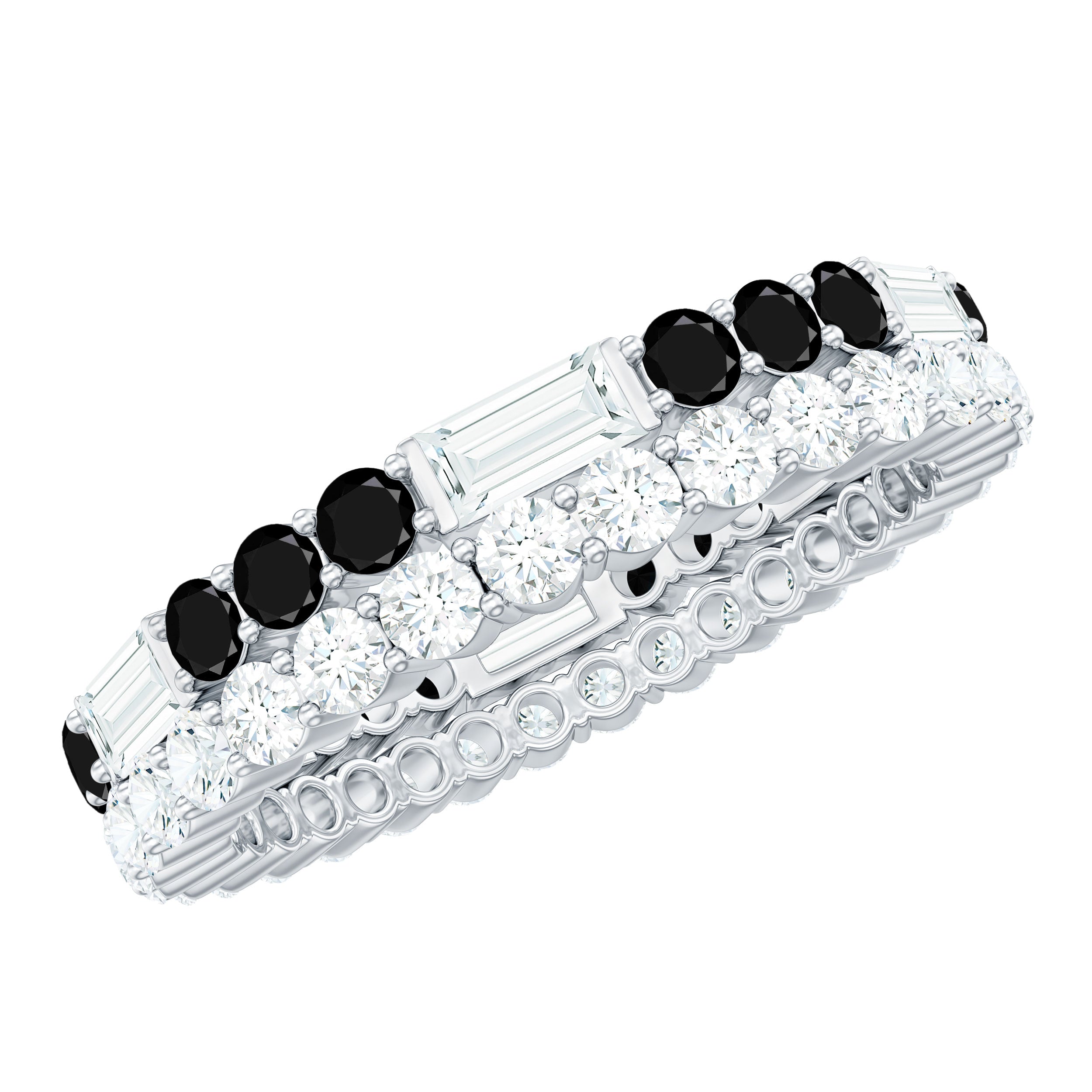 Certified Real 2 Row Black Spinel Eternity Ring with Moissanite AAA - Rosec Jewels
