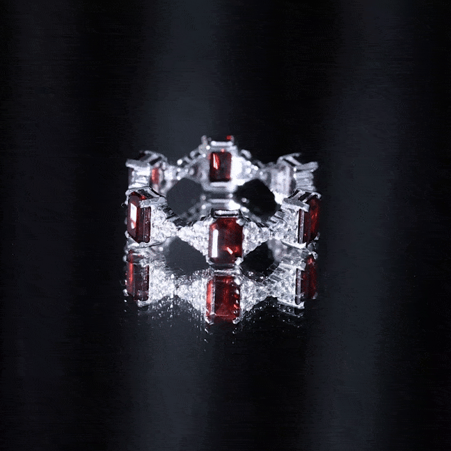 Art Deco Emerald Cut Garnet Eternity Band Ring with Moissanite AAA - Rosec Jewels