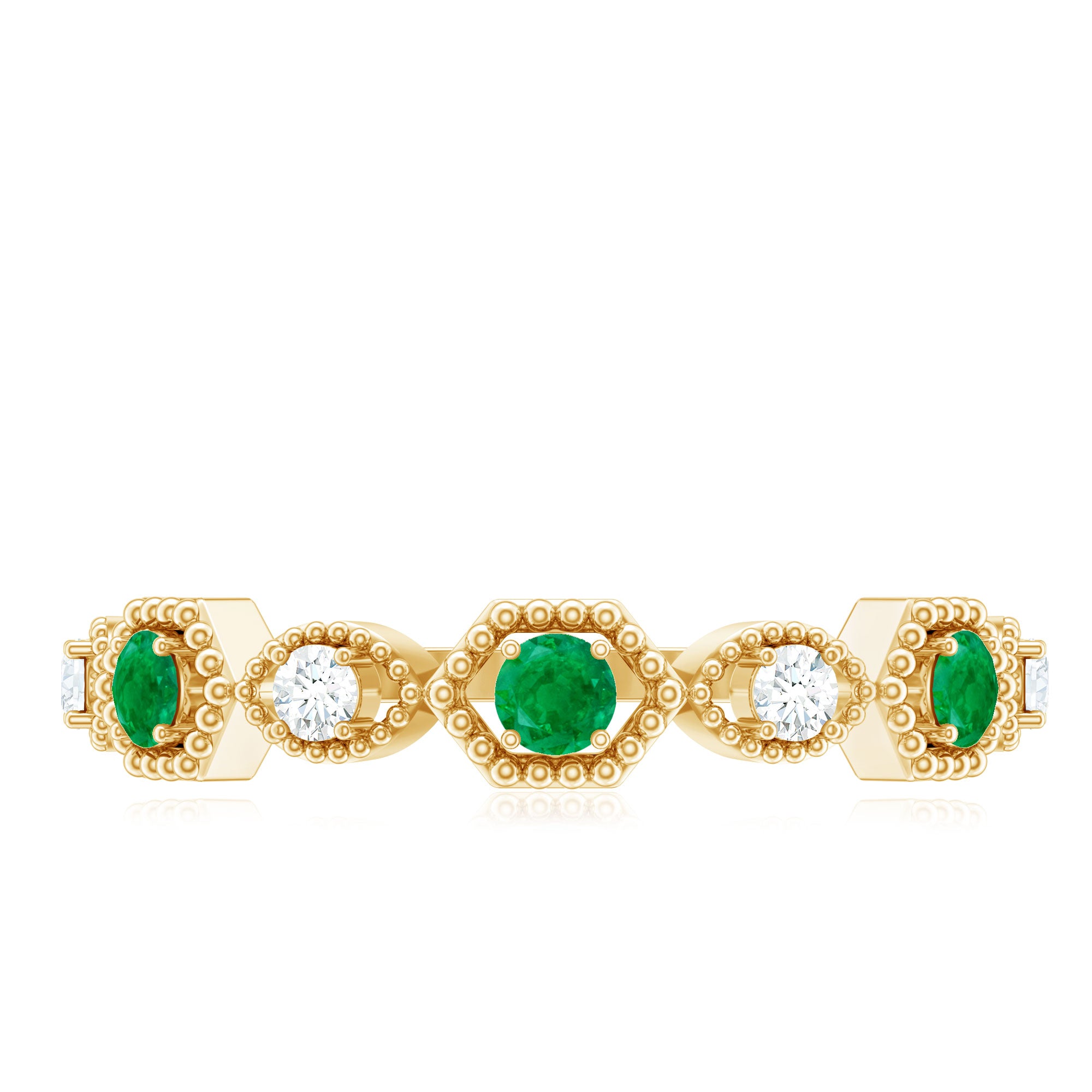 Certified Natural Emerald Art Deco Half Eternity Ring with Diamond AAA - Rosec Jewels