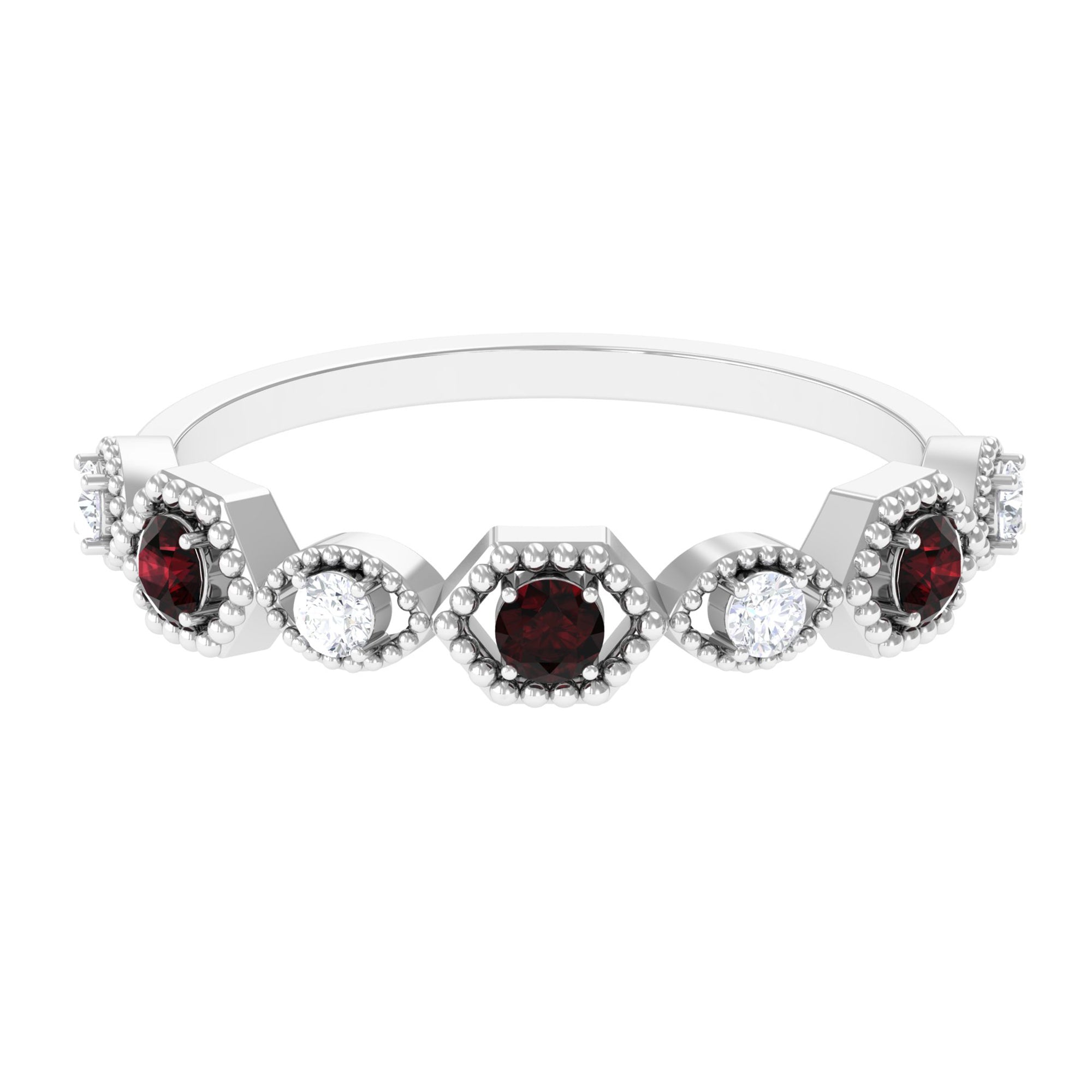 Rosec Jewels-Genuine Red Garnet Diamond Half Eternity Ring