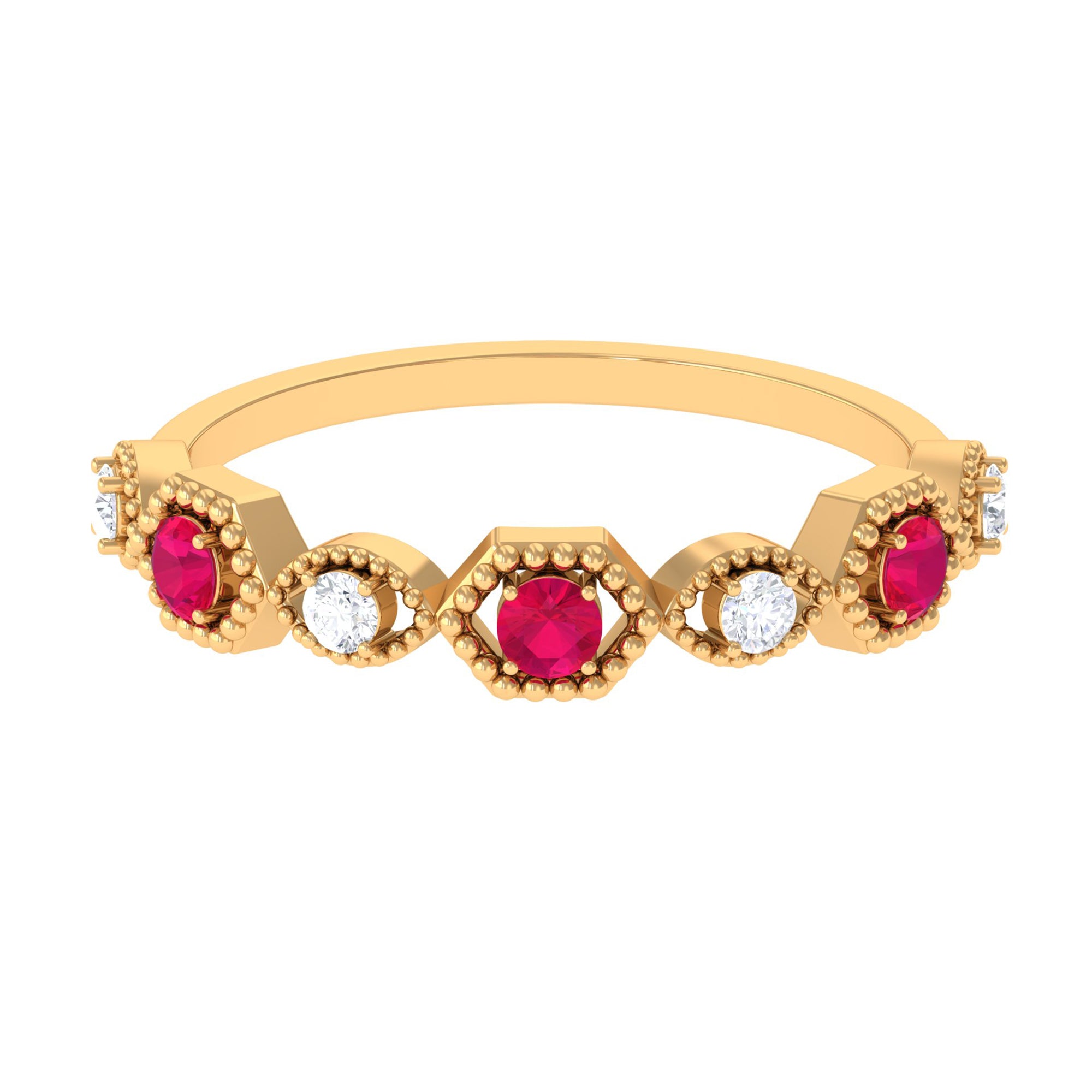Vintage Style Ruby Diamond Half Eternity Ring for Women AAA - Rosec Jewels