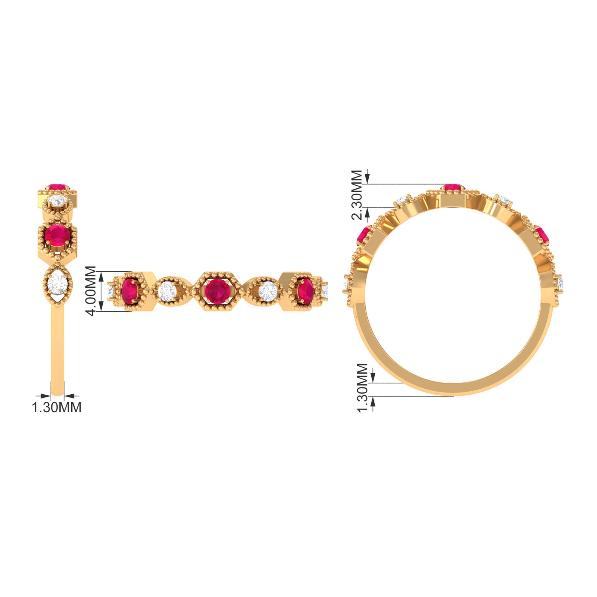 Vintage Style Ruby Diamond Half Eternity Ring for Women AAA - Rosec Jewels