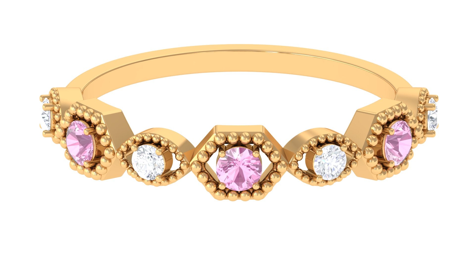 Pink Tourmaline and Diamond Eternity Wedding Band AAA - Rosec Jewels