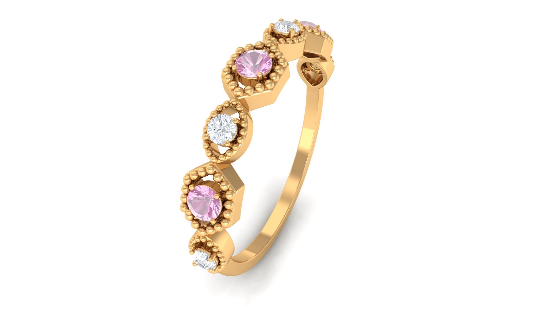 Pink Tourmaline and Diamond Eternity Wedding Band AAA - Rosec Jewels