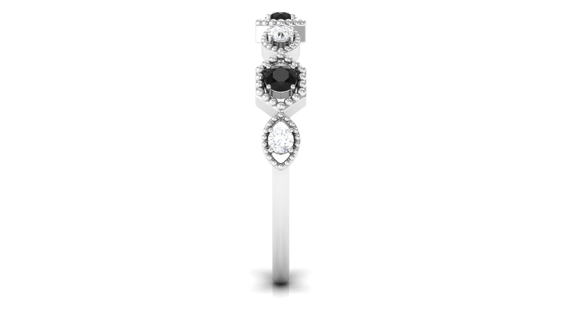 Black Spinel and Diamond Half Eternity Ring in Prong Setting AAA - Rosec Jewels