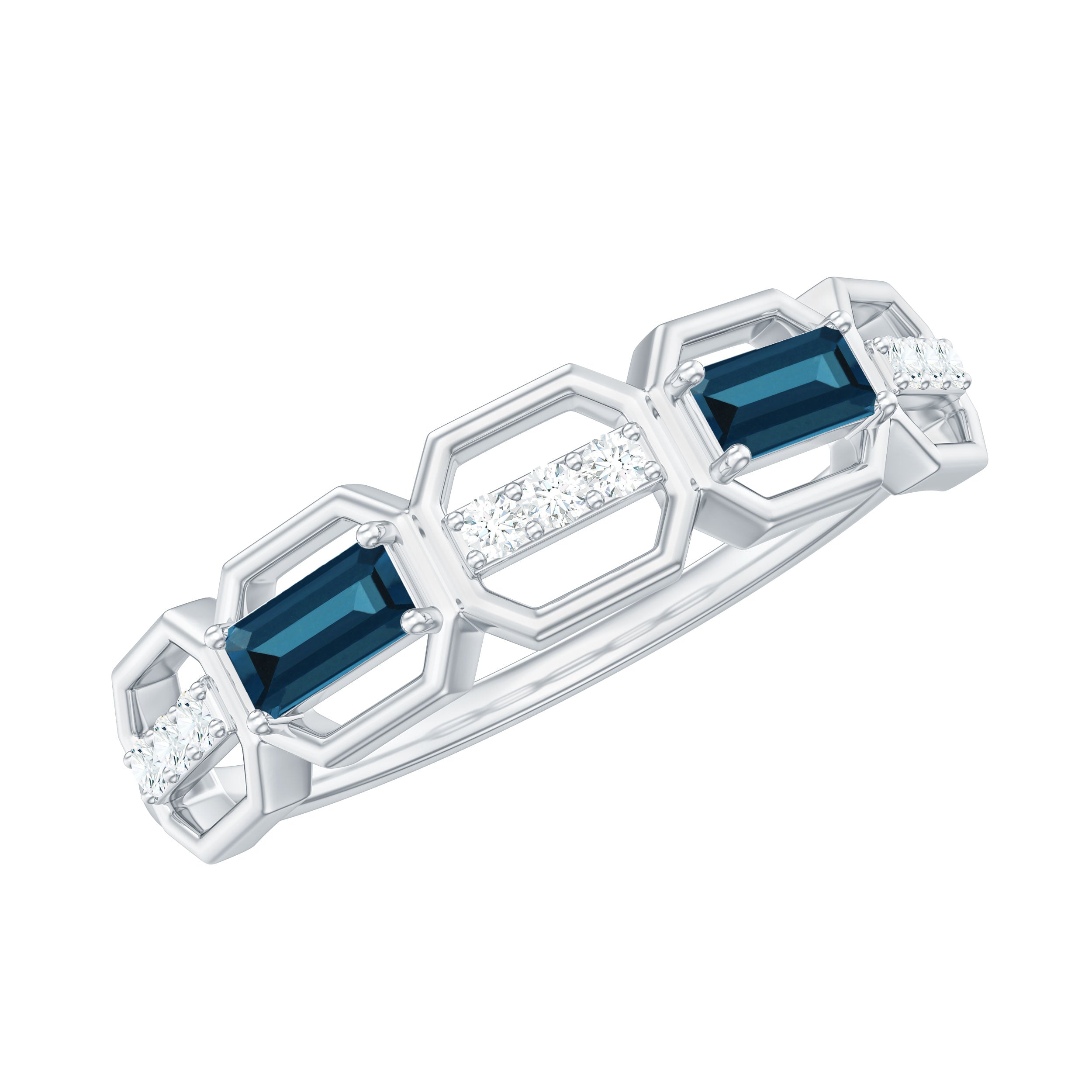 Rosec Jewels-Natural London Blue Topaz Designer Eternity Band with Diamond