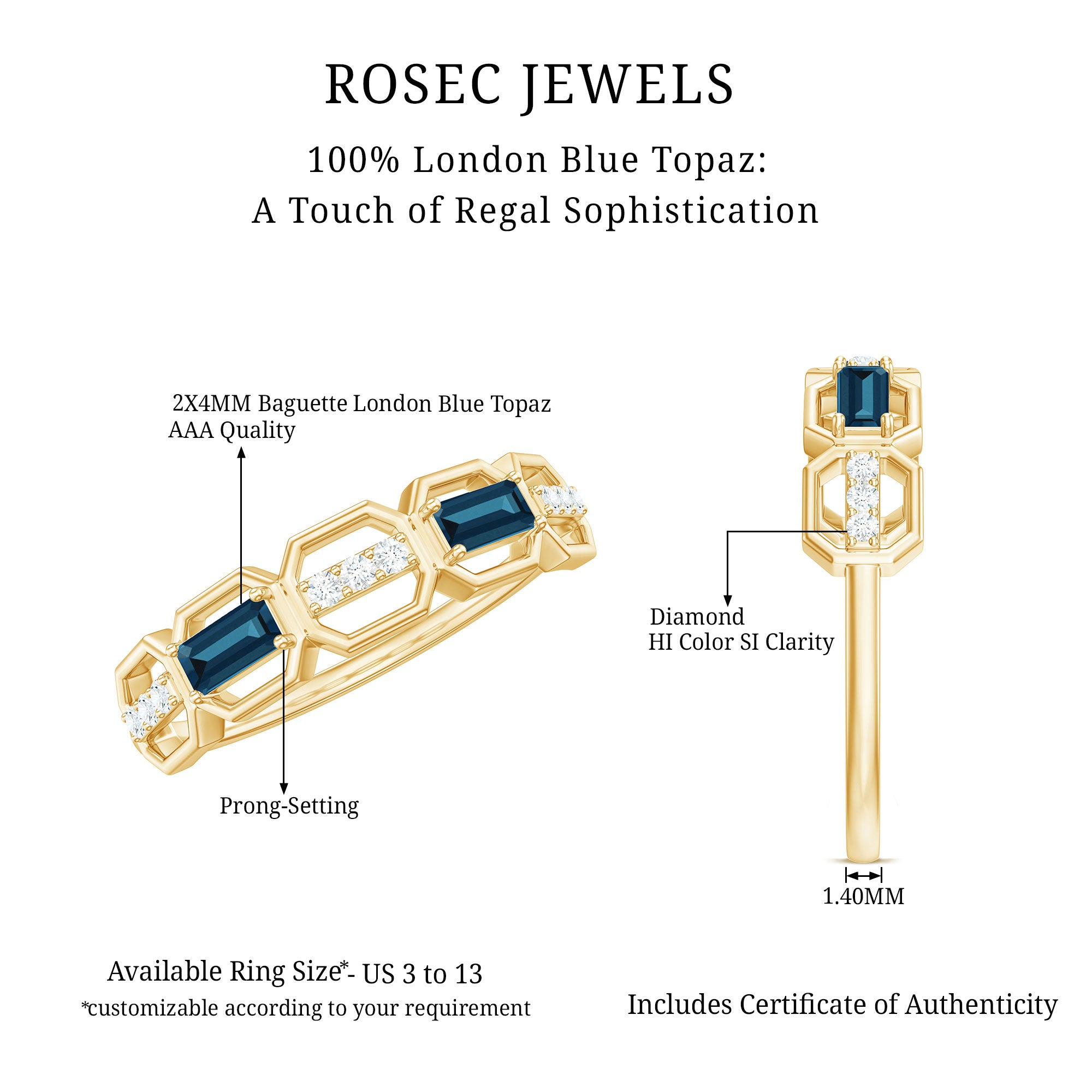 Rosec Jewels-Natural London Blue Topaz Designer Eternity Band with Diamond
