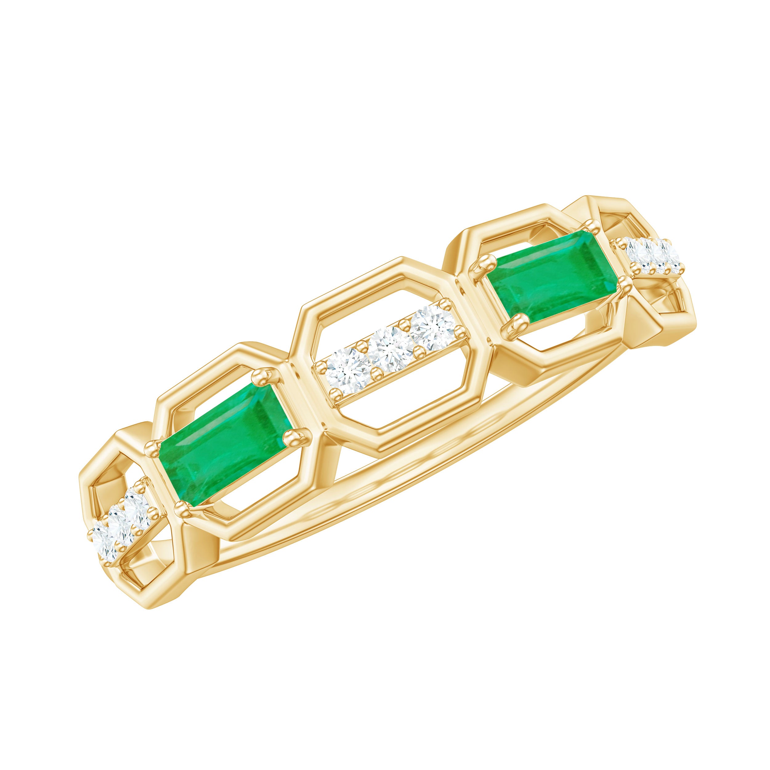 Rosec Jewels-Natural Baguette Emerald Diamond Anniversary Band Ring in East West Style