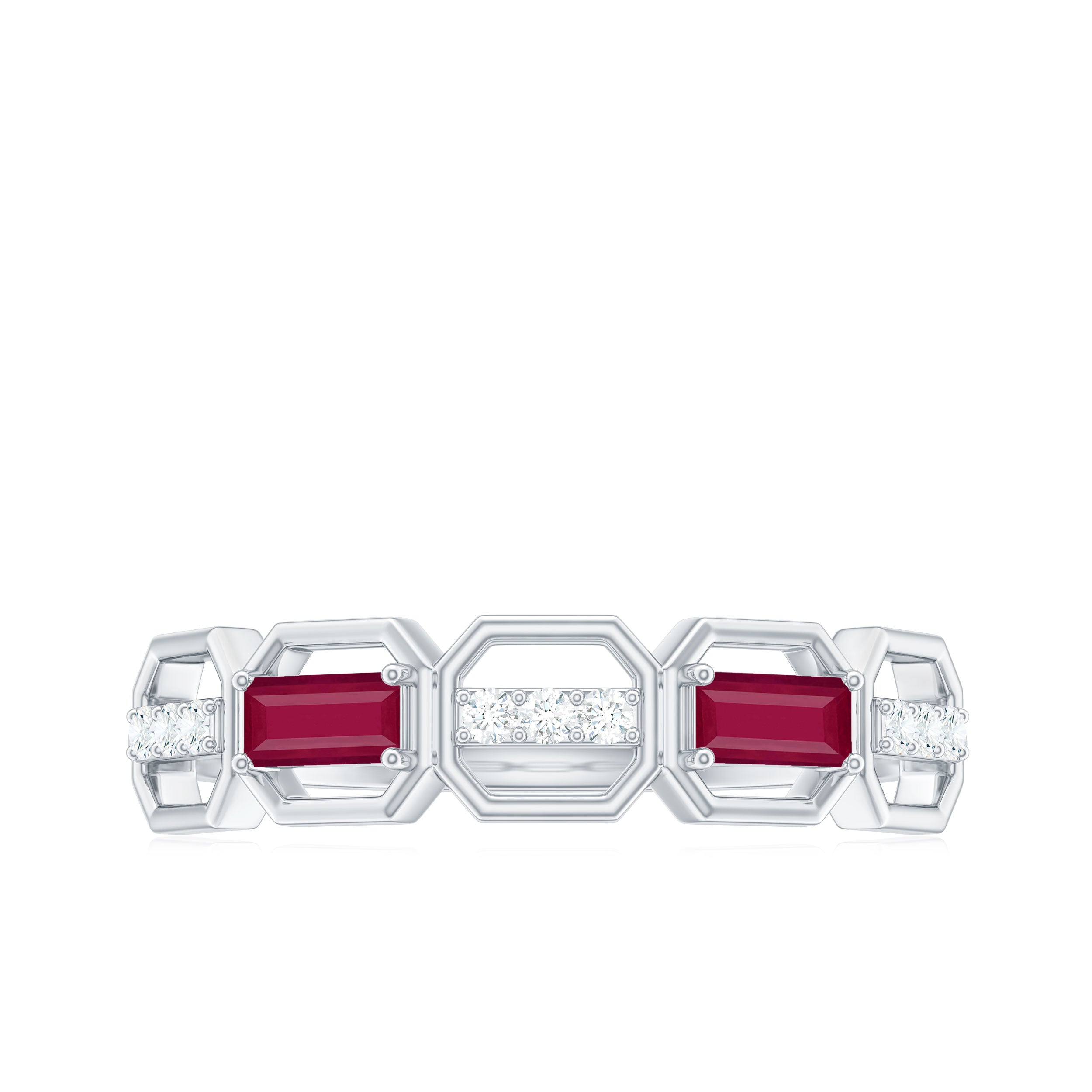 Rosec Jewels-Natural Baguette Ruby Band Ring with Diamond