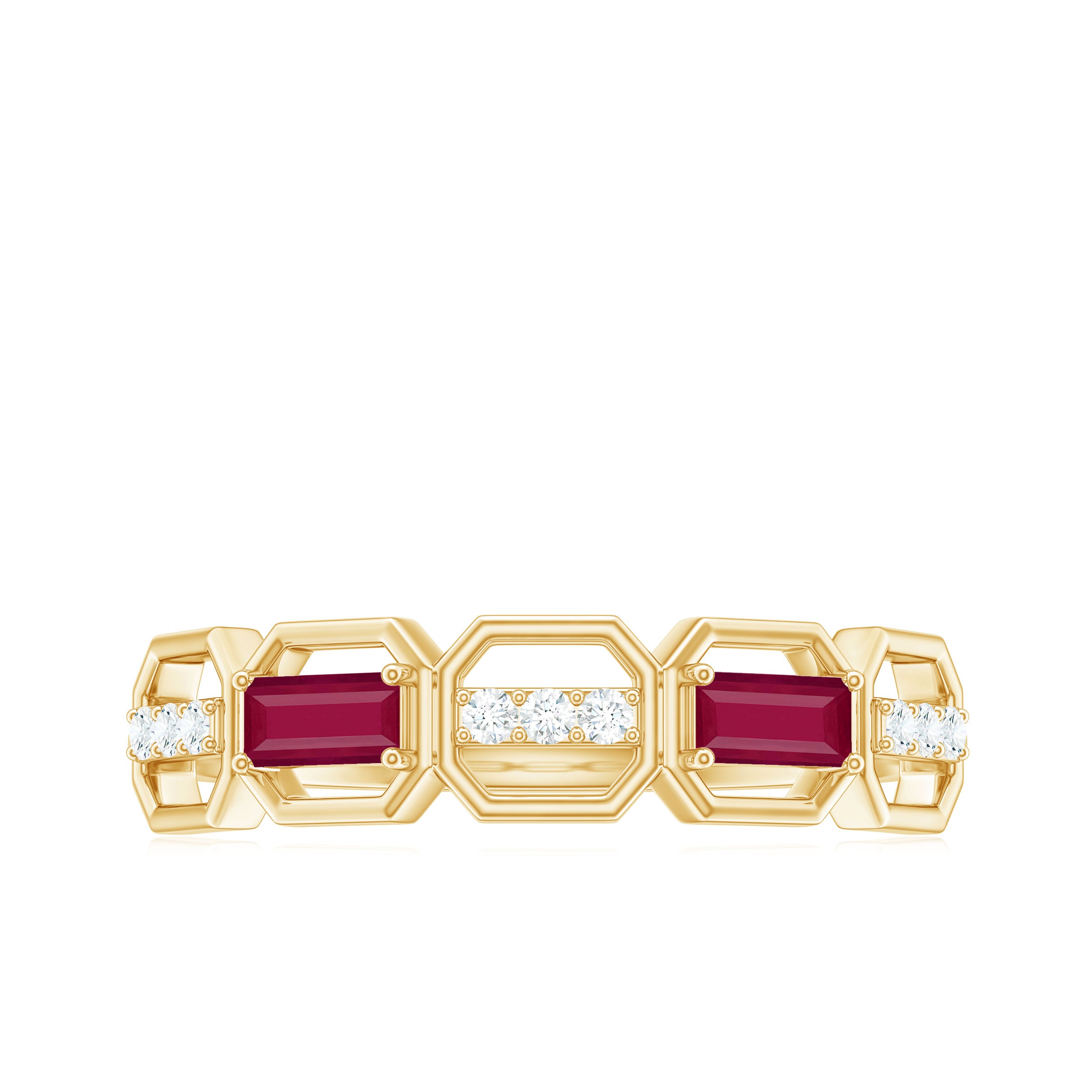 Rosec Jewels-Natural Baguette Ruby Band Ring with Diamond