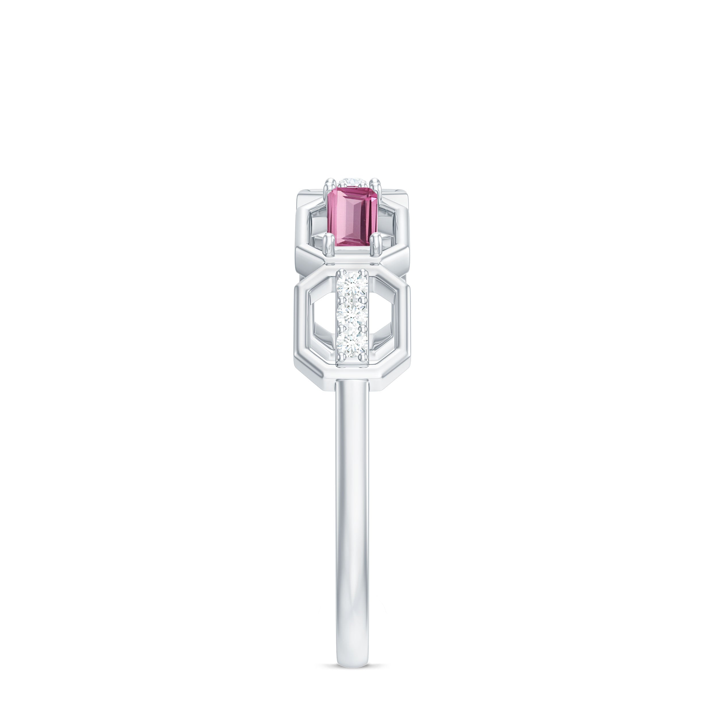 Rosec Jewels-Pink Tourmaline and Diamond Geometric Half Eternity Ring