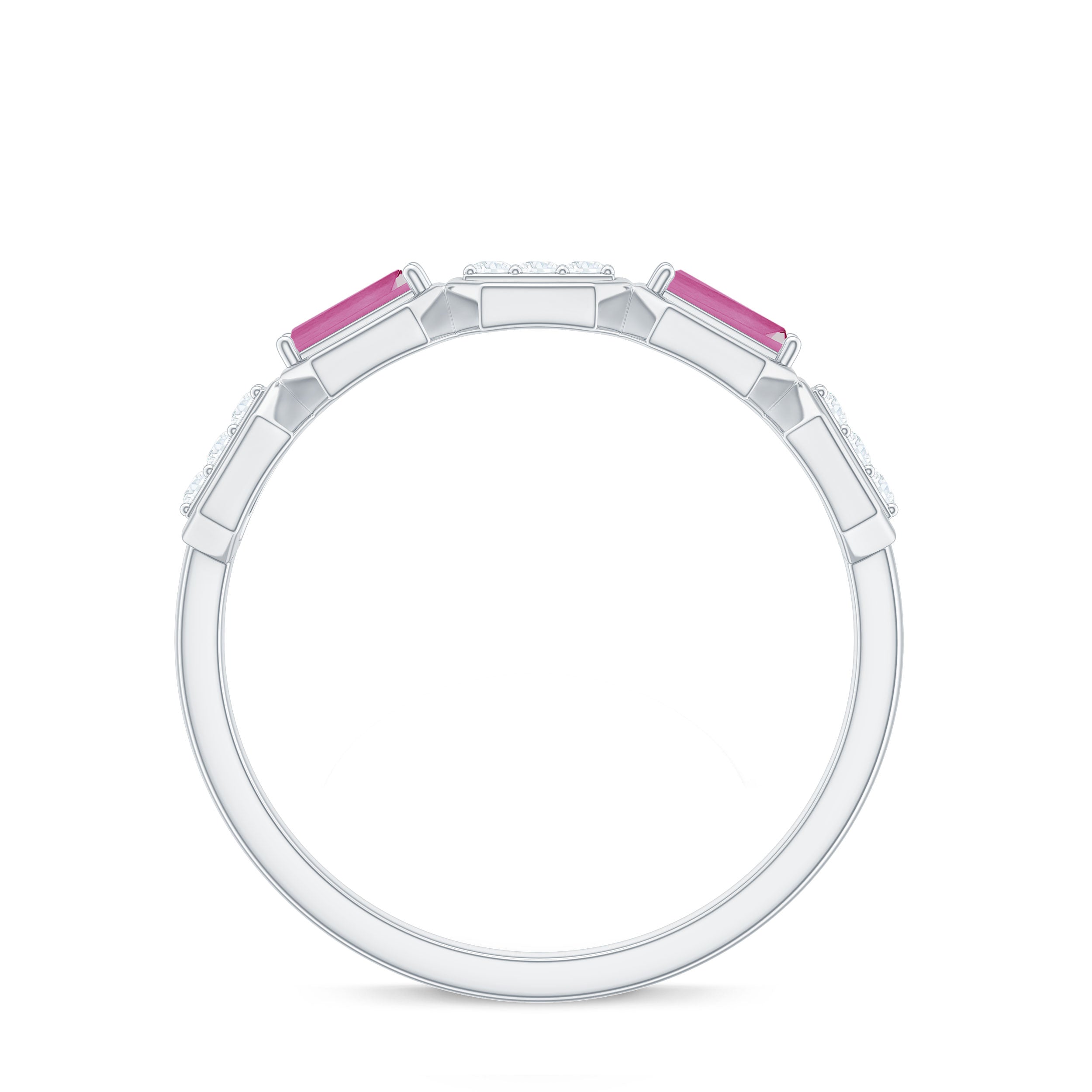 Rosec Jewels-Pink Tourmaline and Diamond Geometric Half Eternity Ring