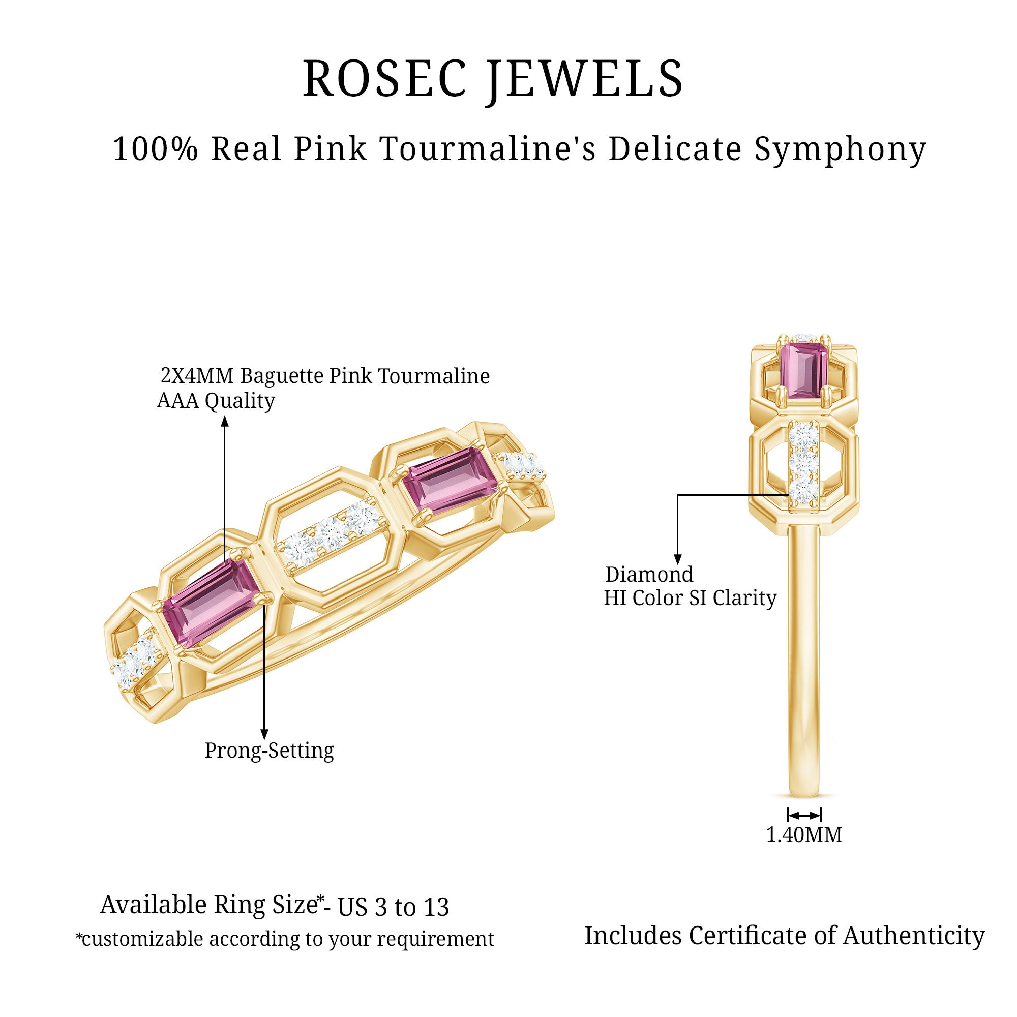 Rosec Jewels-Pink Tourmaline and Diamond Geometric Half Eternity Ring
