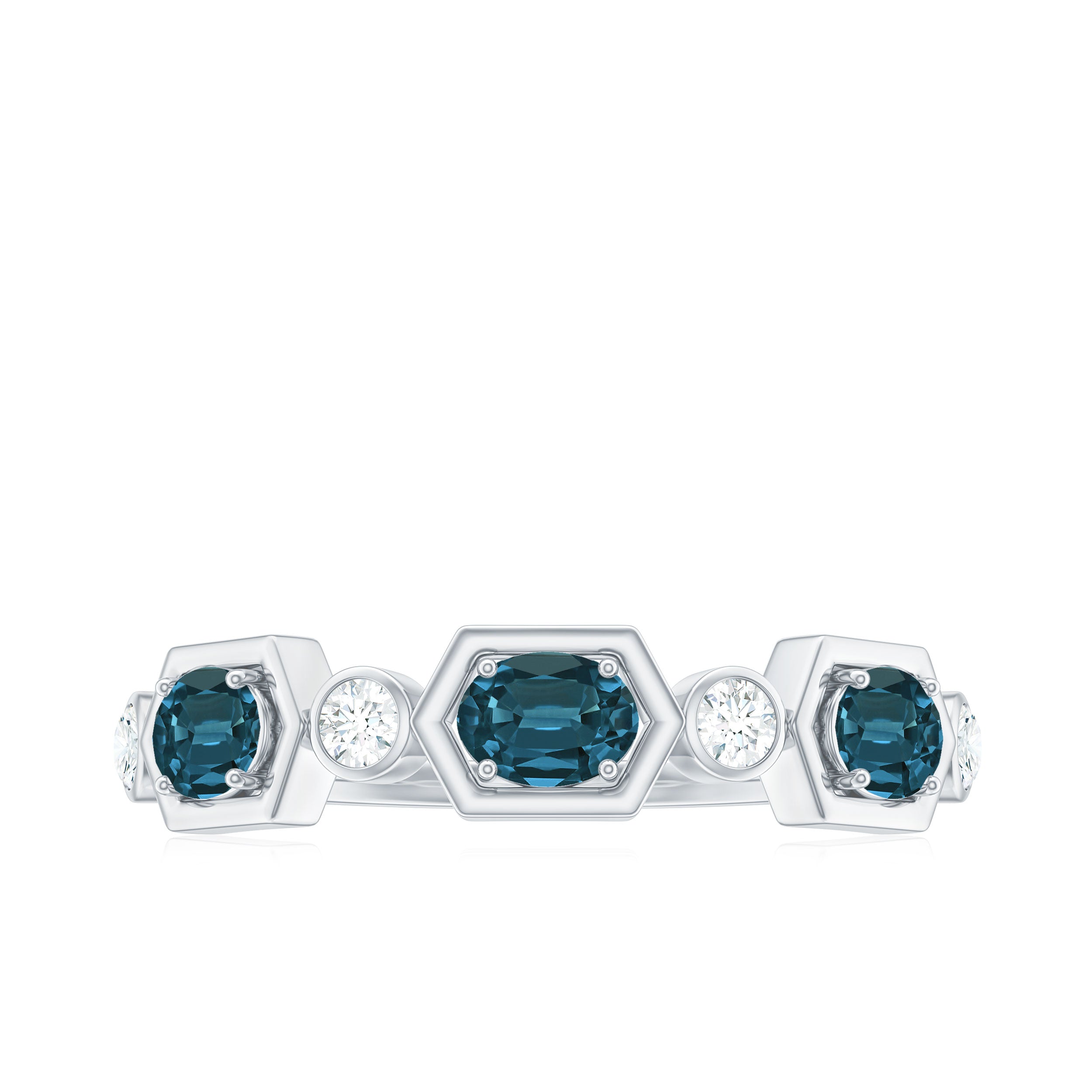 Rosec Jewels-Real Certified London Blue Topaz Halft Eternity Band Ring with Diamond