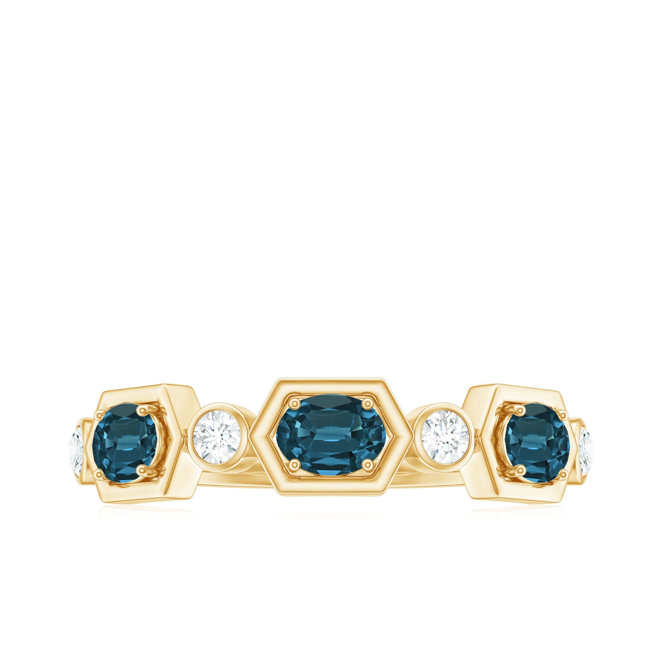 Rosec Jewels-Real Certified London Blue Topaz Halft Eternity Band Ring with Diamond