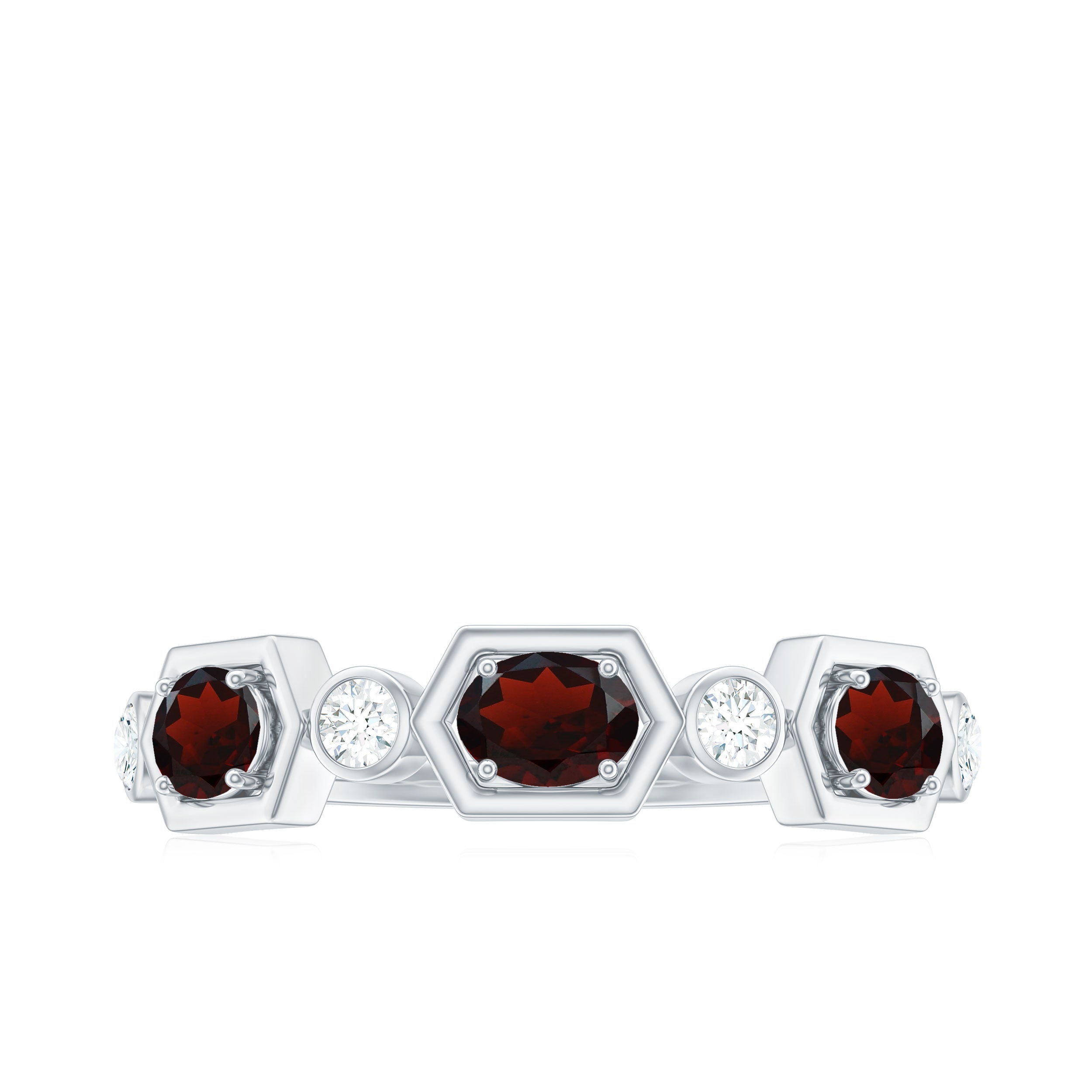 Natural Garnet Diamond Wedding Band With Certificate AAA - Rosec Jewels