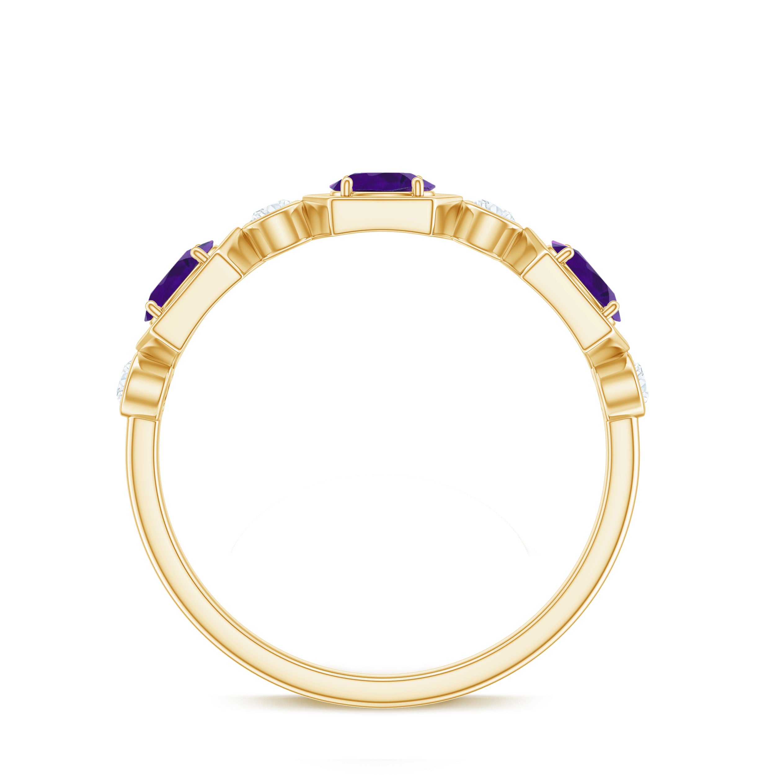East West Style Amethyst Half Eternity Ring with Diamond AAA - Rosec Jewels