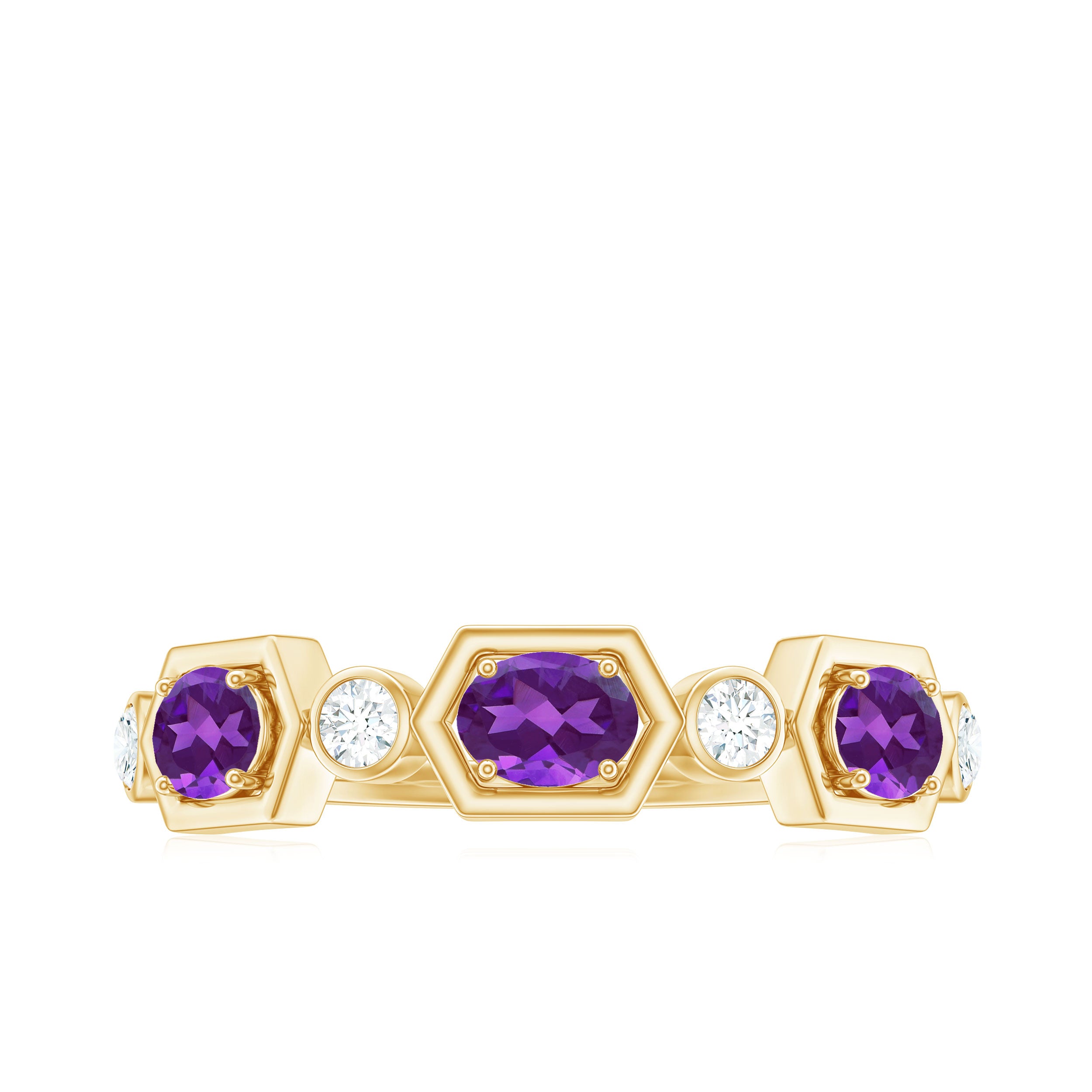 East West Style Amethyst Half Eternity Ring with Diamond AAA - Rosec Jewels