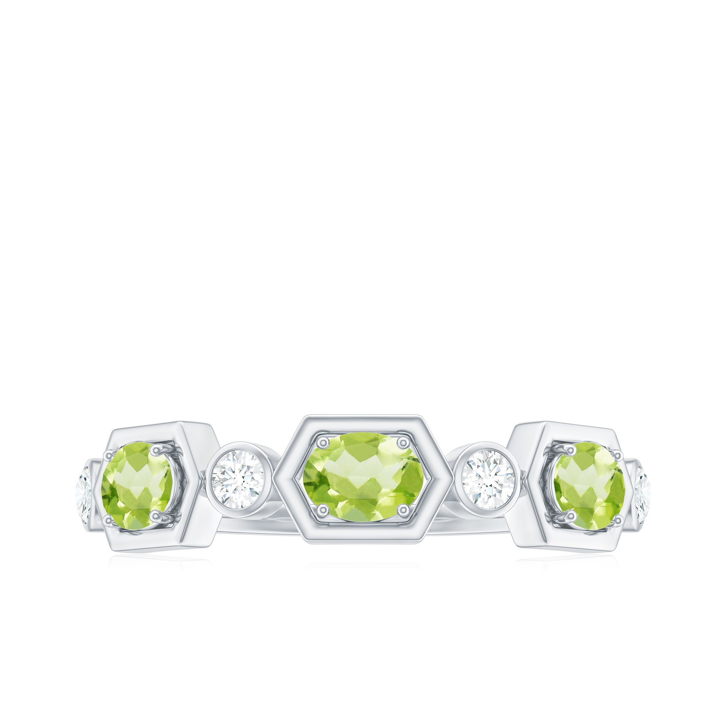Natural Oval Peridot Diamond Half Eternity Ring for Women AAA - Rosec Jewels