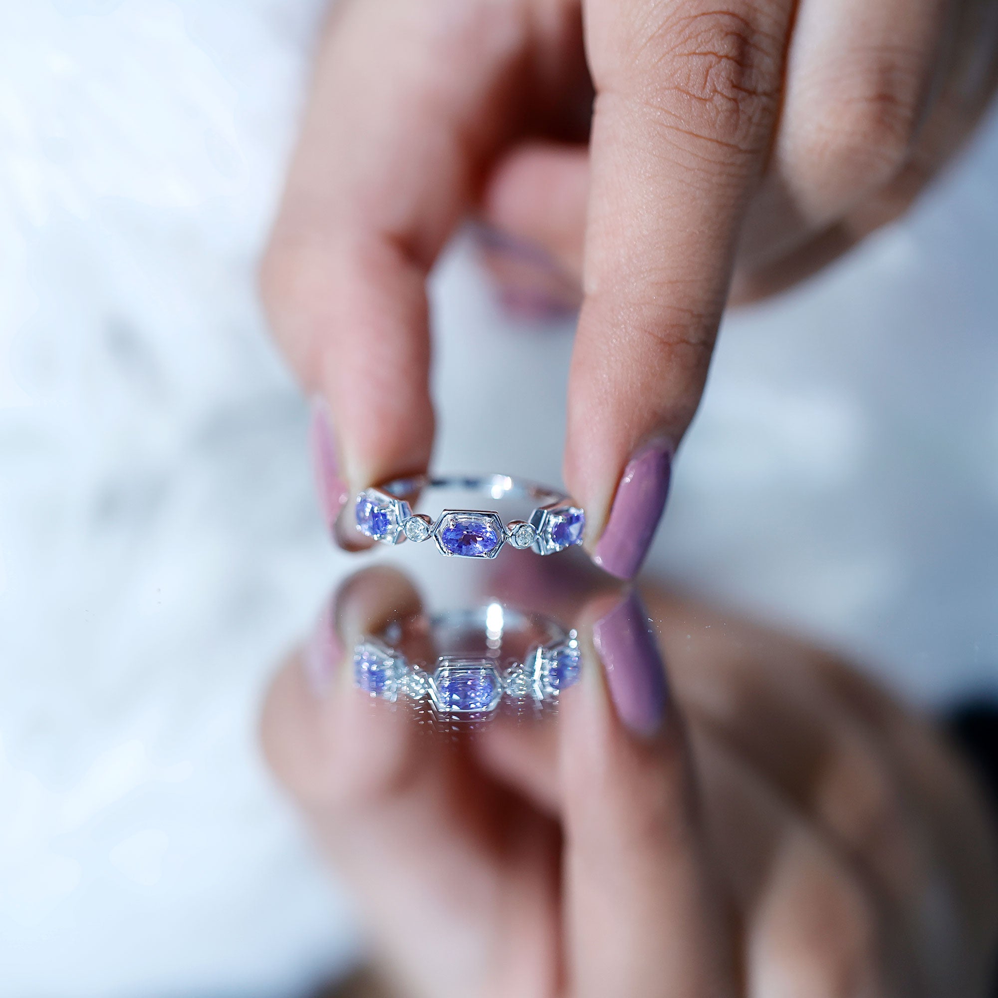 Rosec Jewels-Real Tanzanite and Diamond Half Eternity Ring