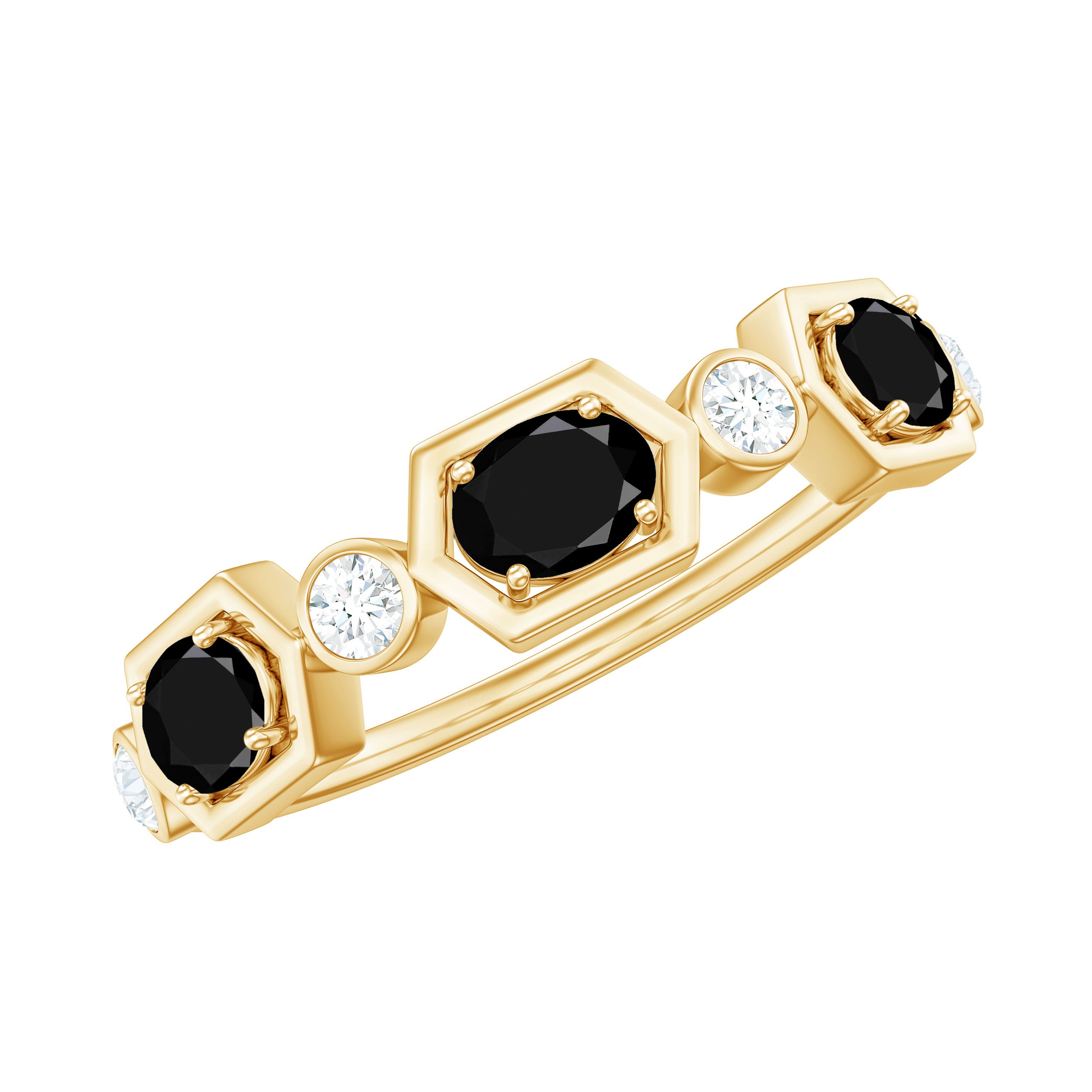 Real Black Spinel Diamond Half Eternity Ring in East West Style AAA - Rosec Jewels
