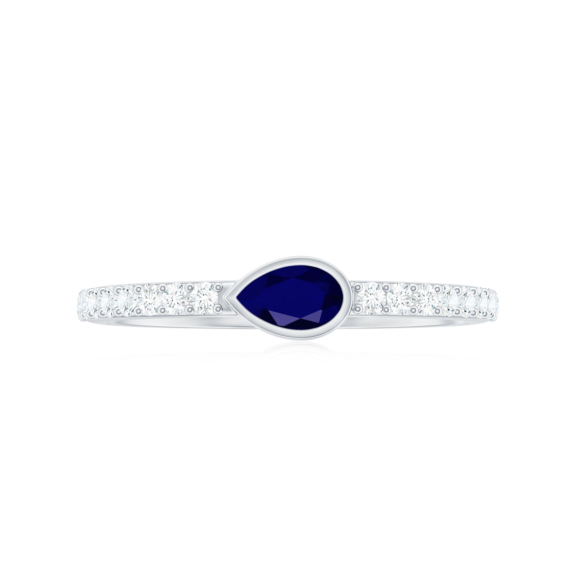 Rosec Jewels-Real Pear Shape Blue Sapphire Promise Ring with Diamond