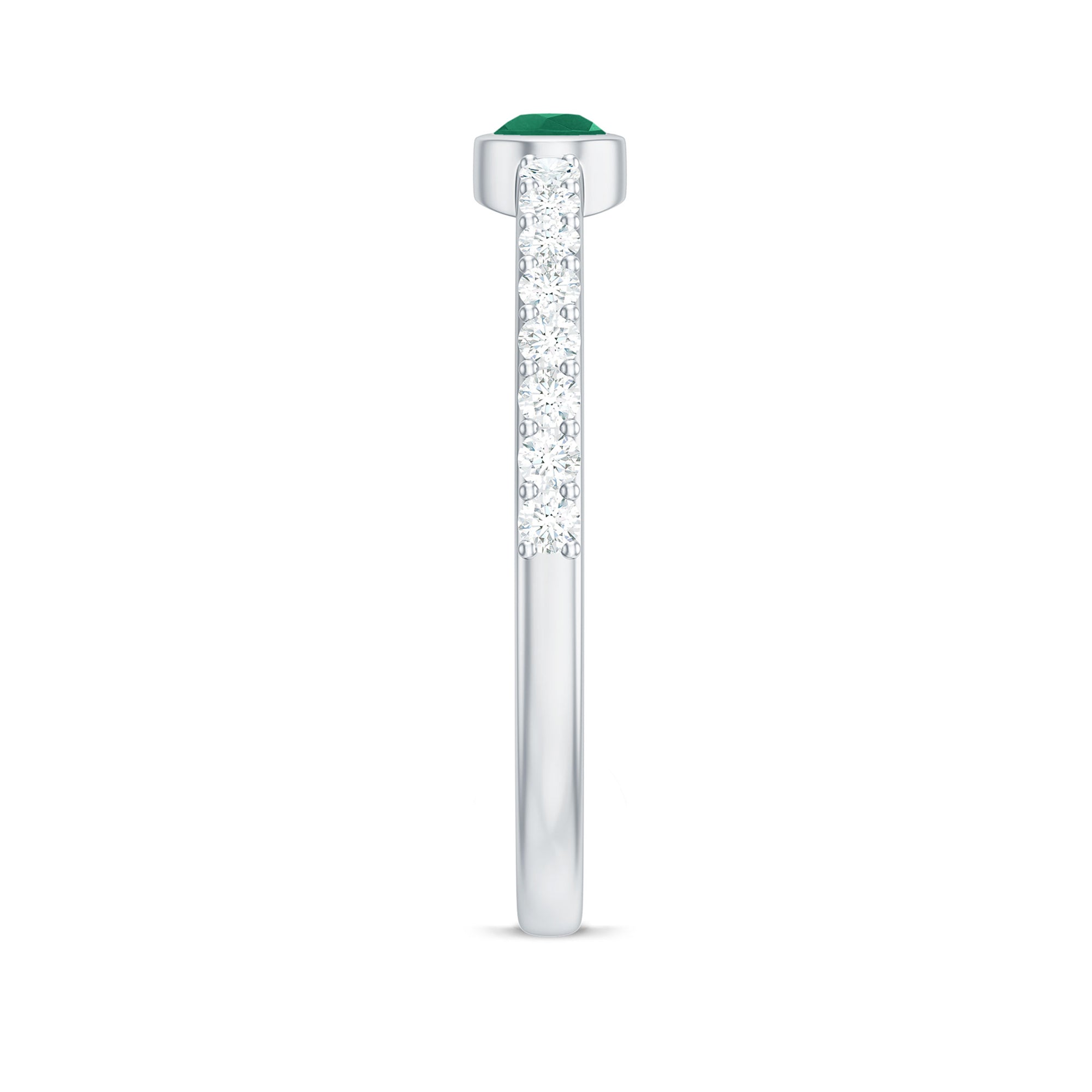 Rosec Jewels-Natural Pear Shape Emerald Diamond Promise Ring in Bezel Setting